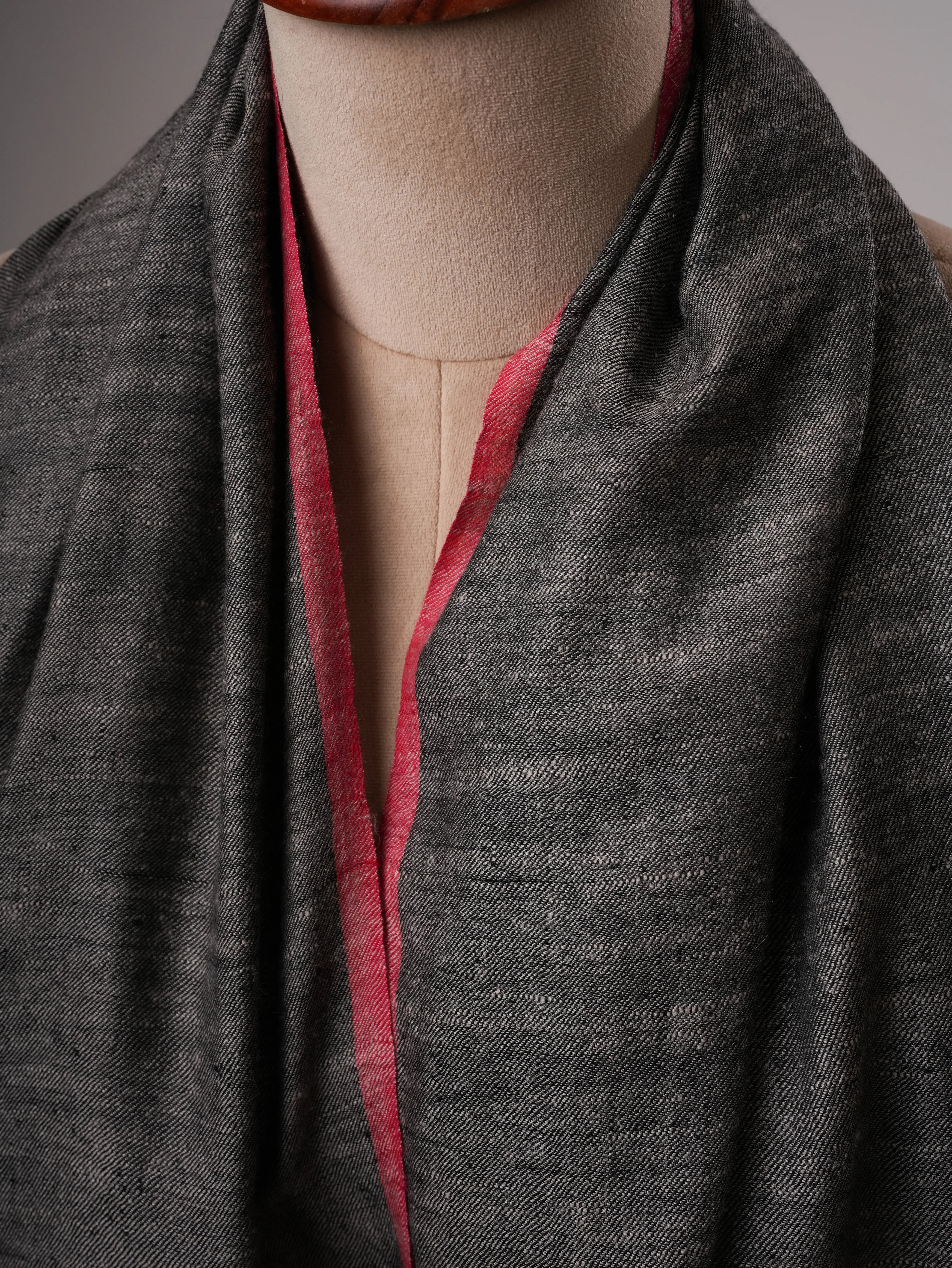 Baby Soft Black Handloom Pashmina Shawl with Red End Detailing Shahkaar