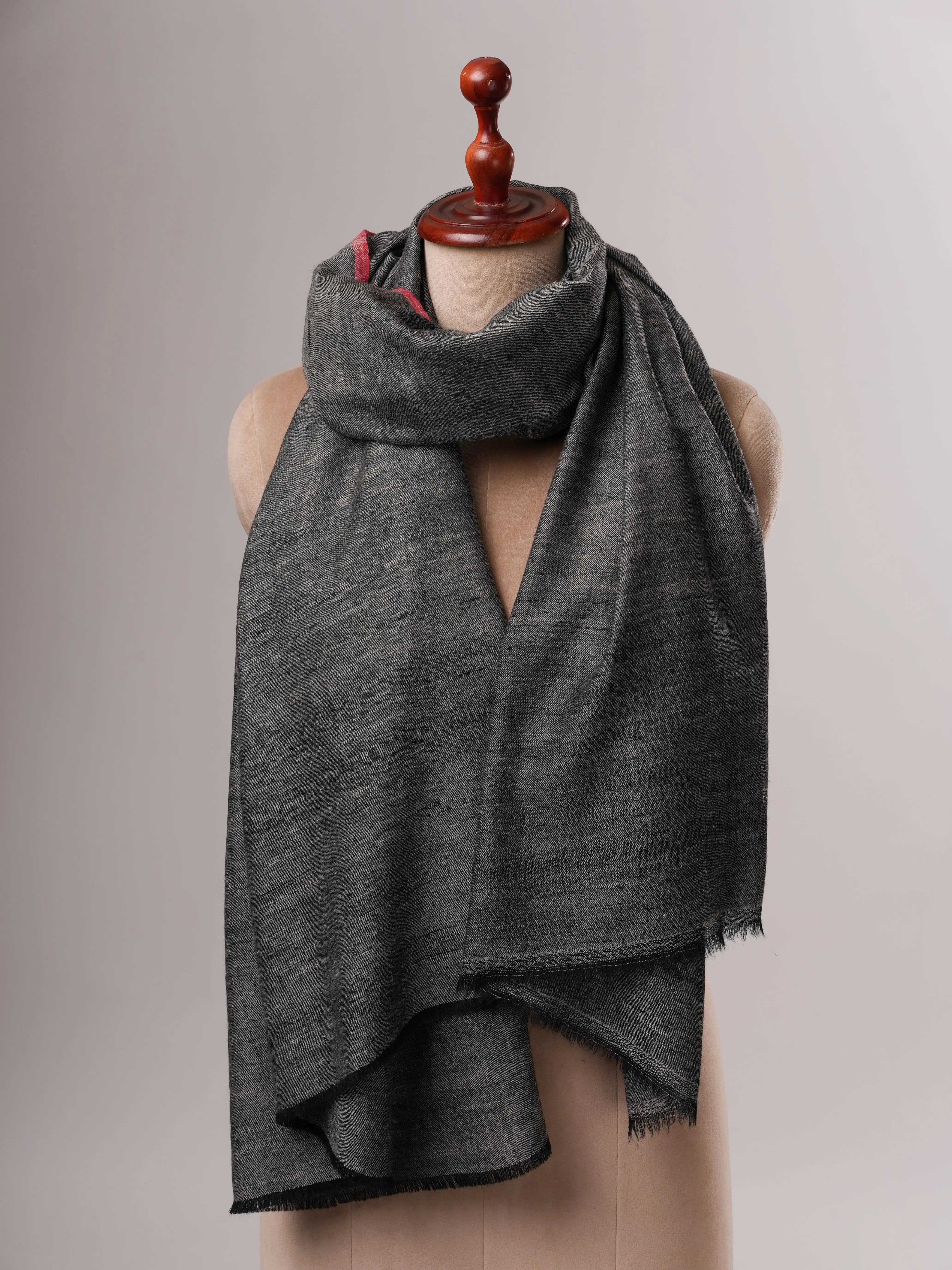 Baby Soft Black Handloom Pashmina Shawl with Red End Detailing Shahkaar