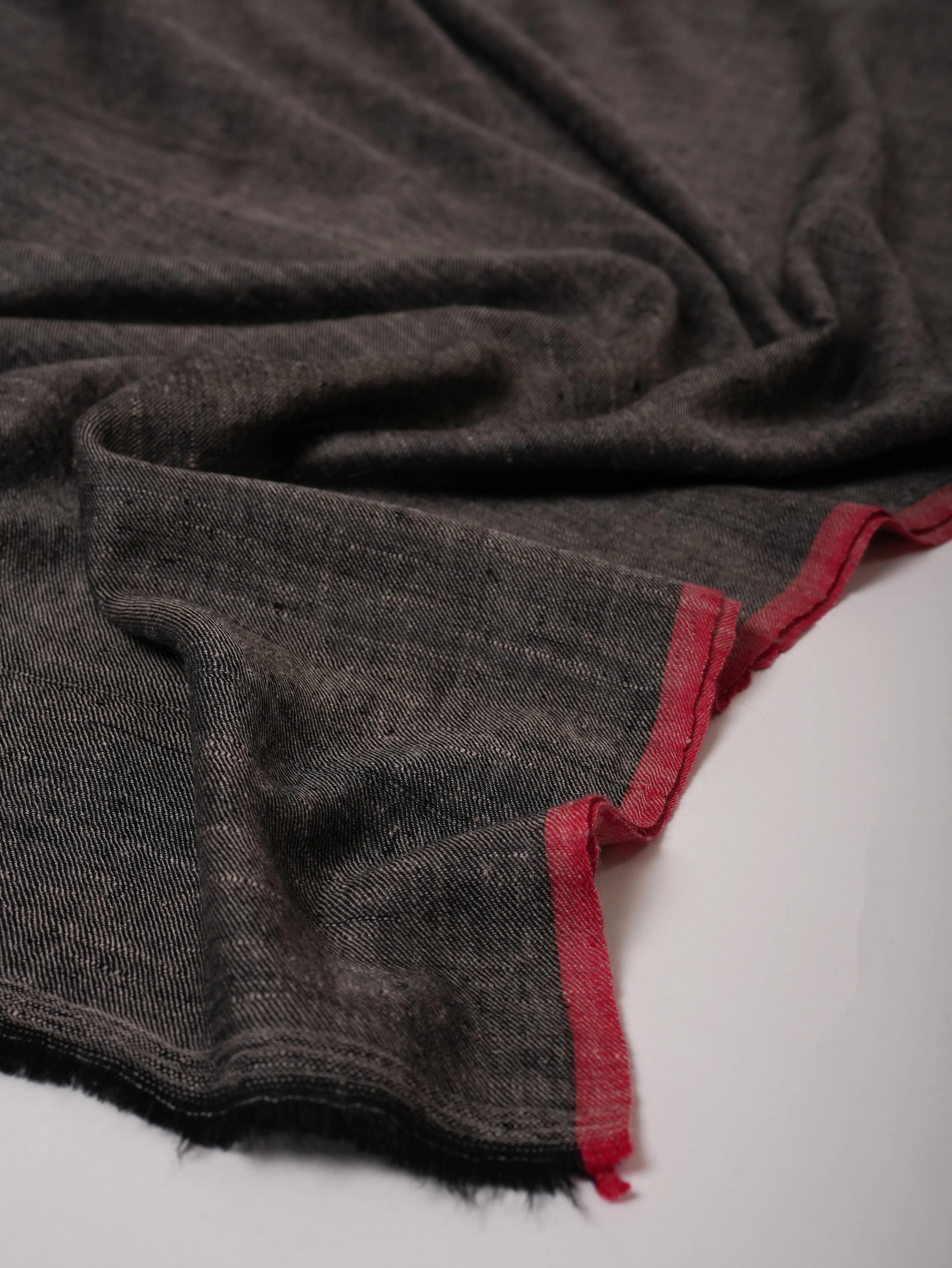 Baby Soft Black Handloom Pashmina Shawl with Red End Detailing Shahkaar