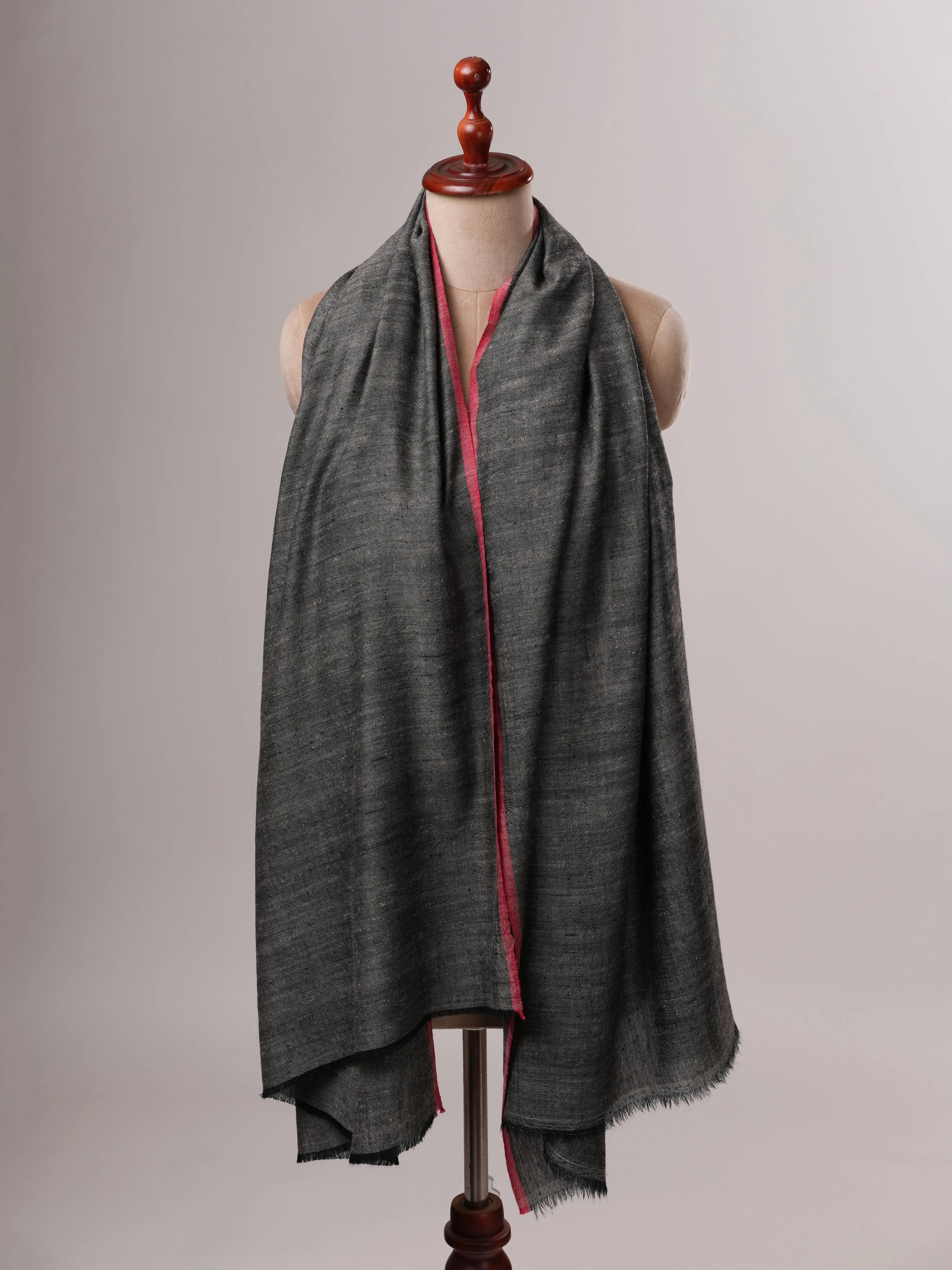 Baby Soft Black Handloom Pashmina Shawl with Red End Detailing Shahkaar