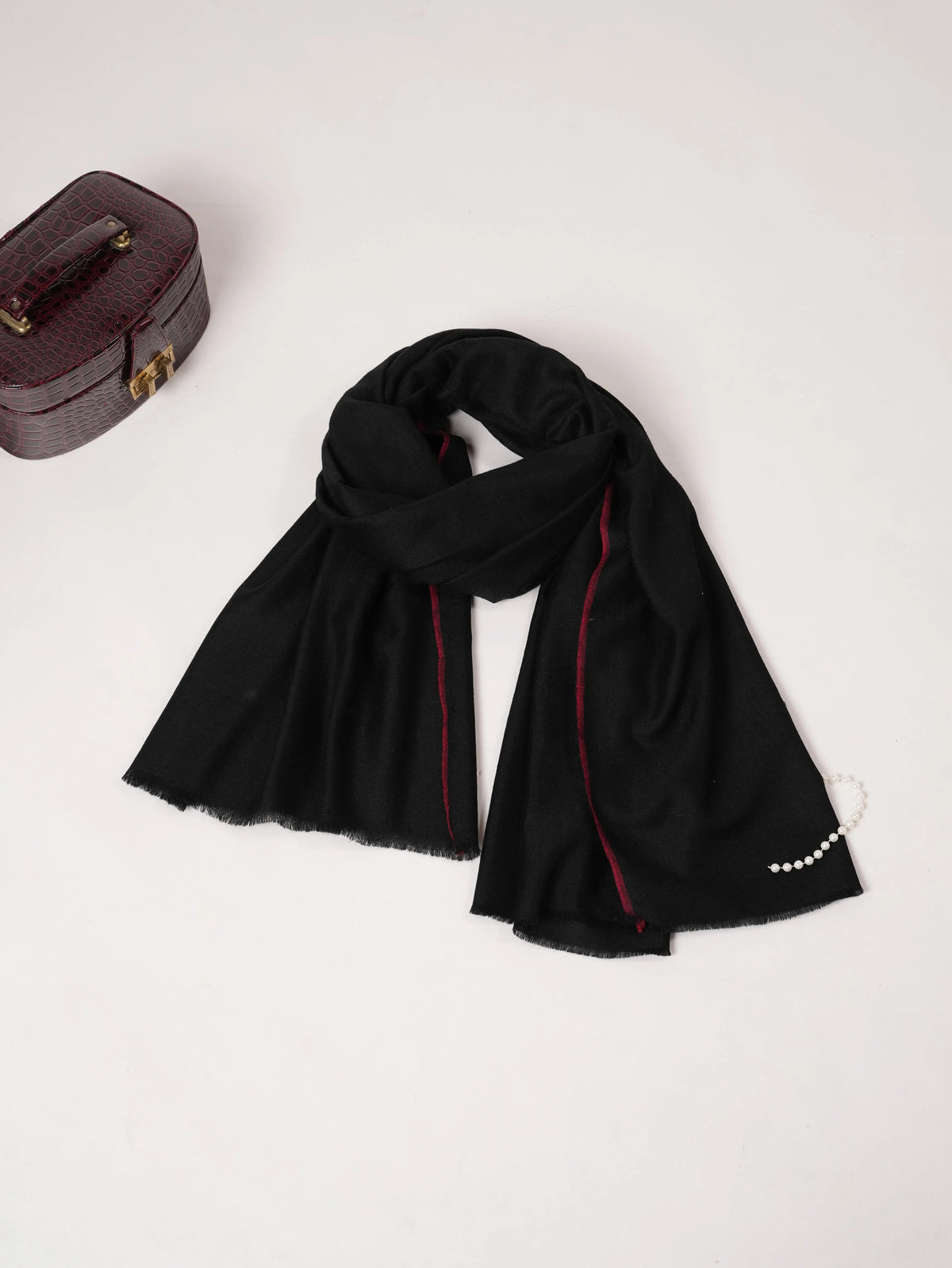 Black Red Soft Handwoven Pashmina Shawl