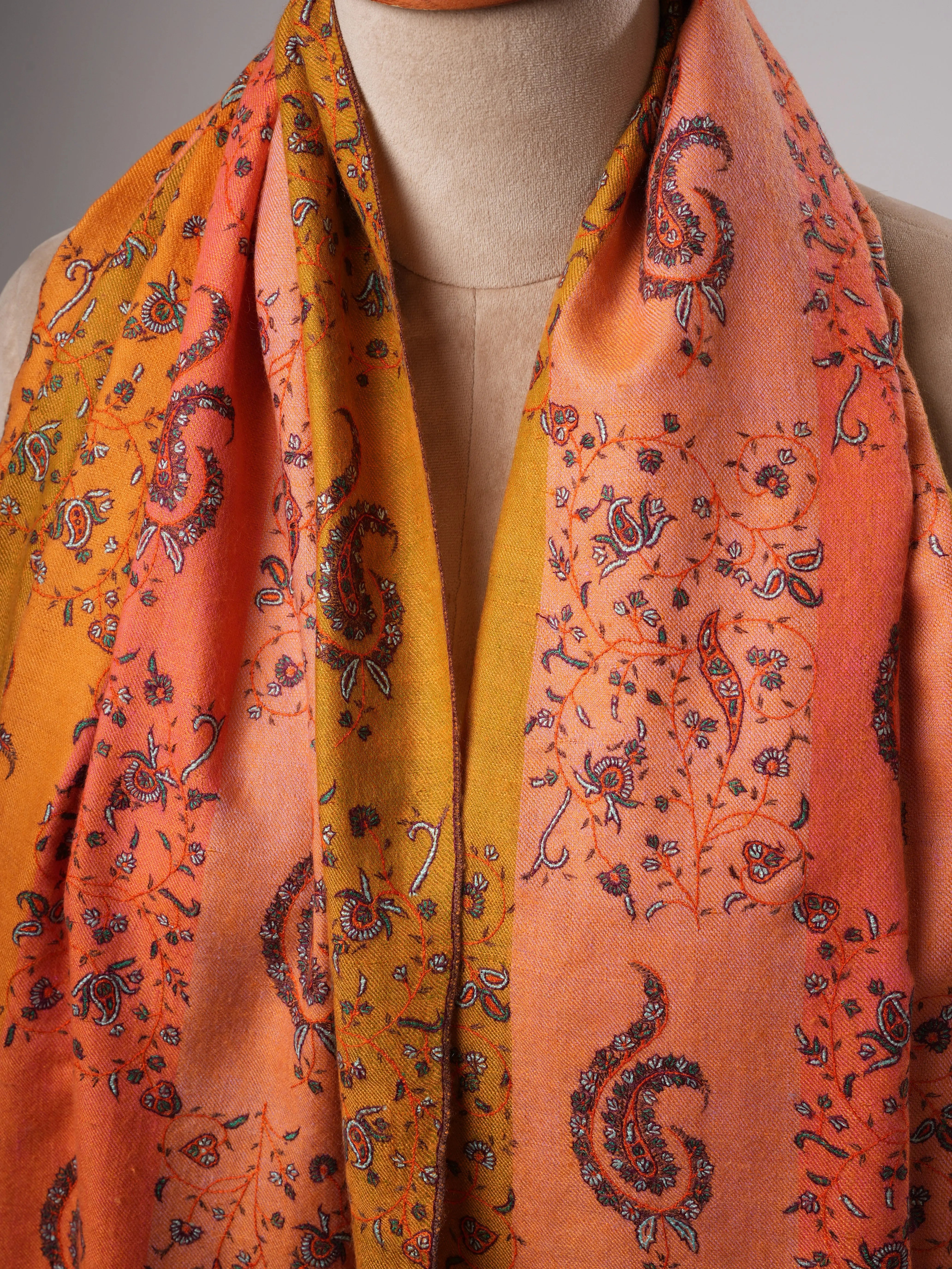 Handwoven Shahkaar Pashmina Shawl with Fine Embroidery Shahkaar