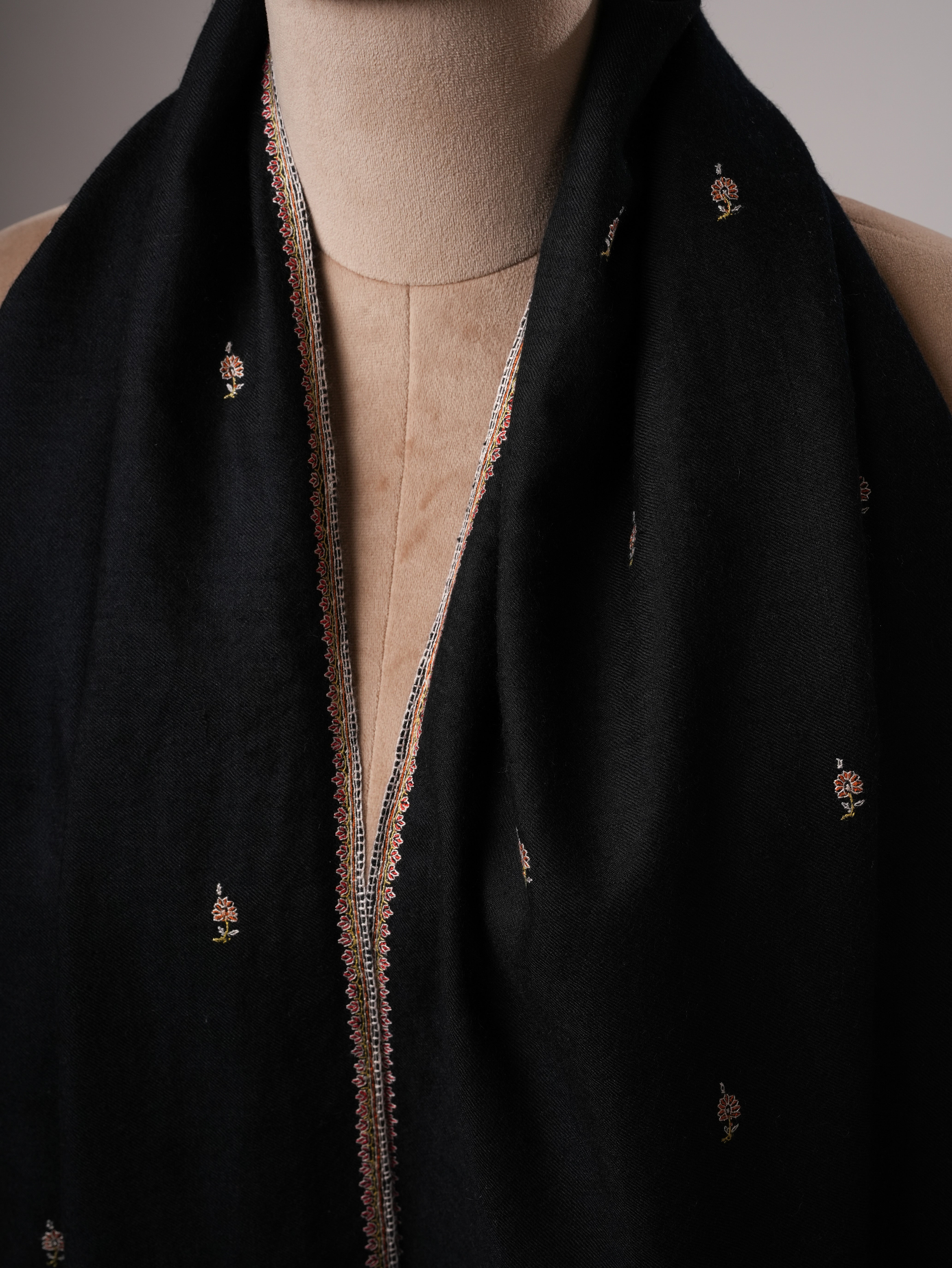 Handwoven Black Cashmere Scarf with Buteh Motifs Shahkaar
