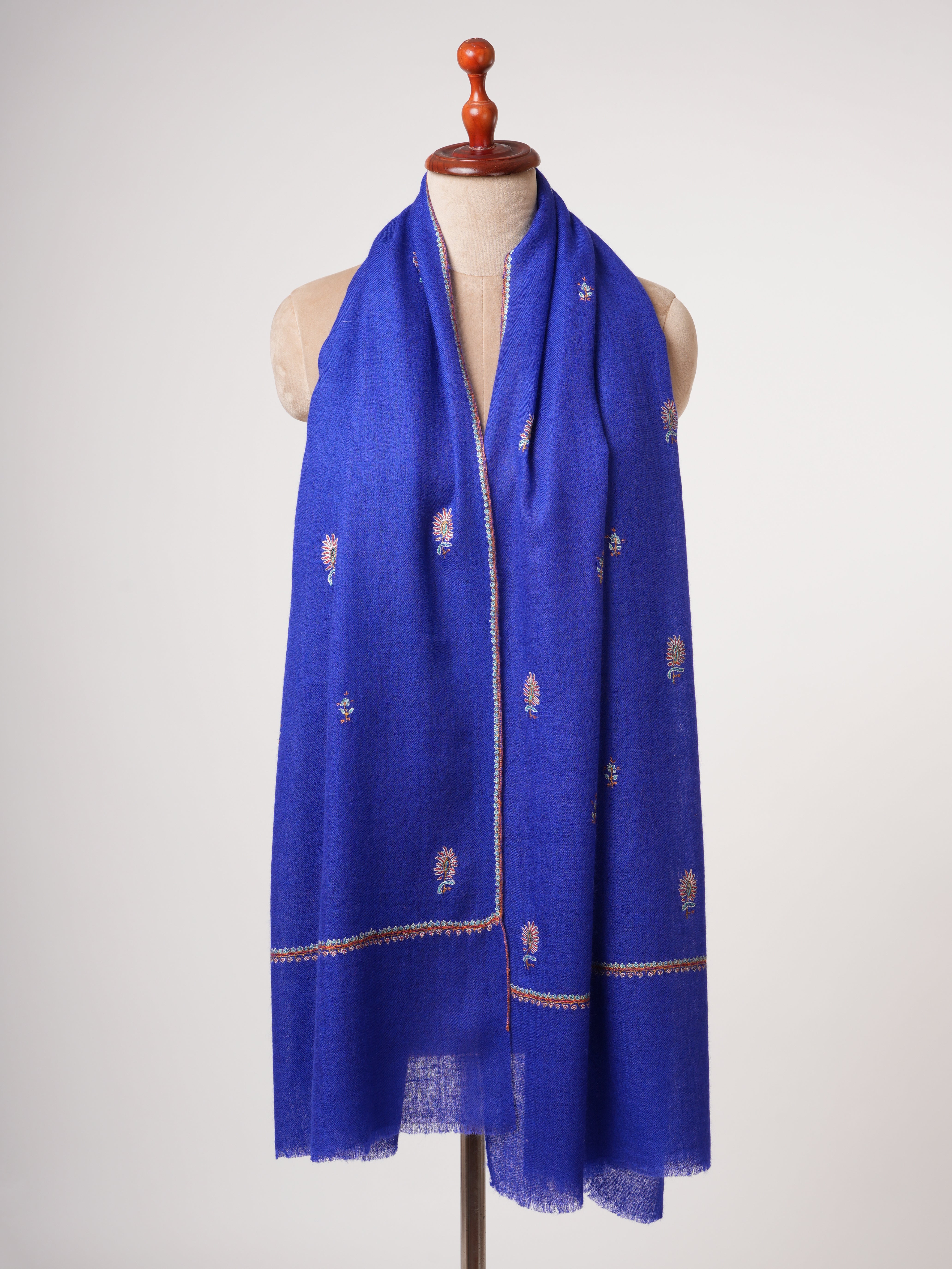 Baby Soft Blue Cashmere Scarf with Buteh Hand Embroidery – Lightweight Luxury