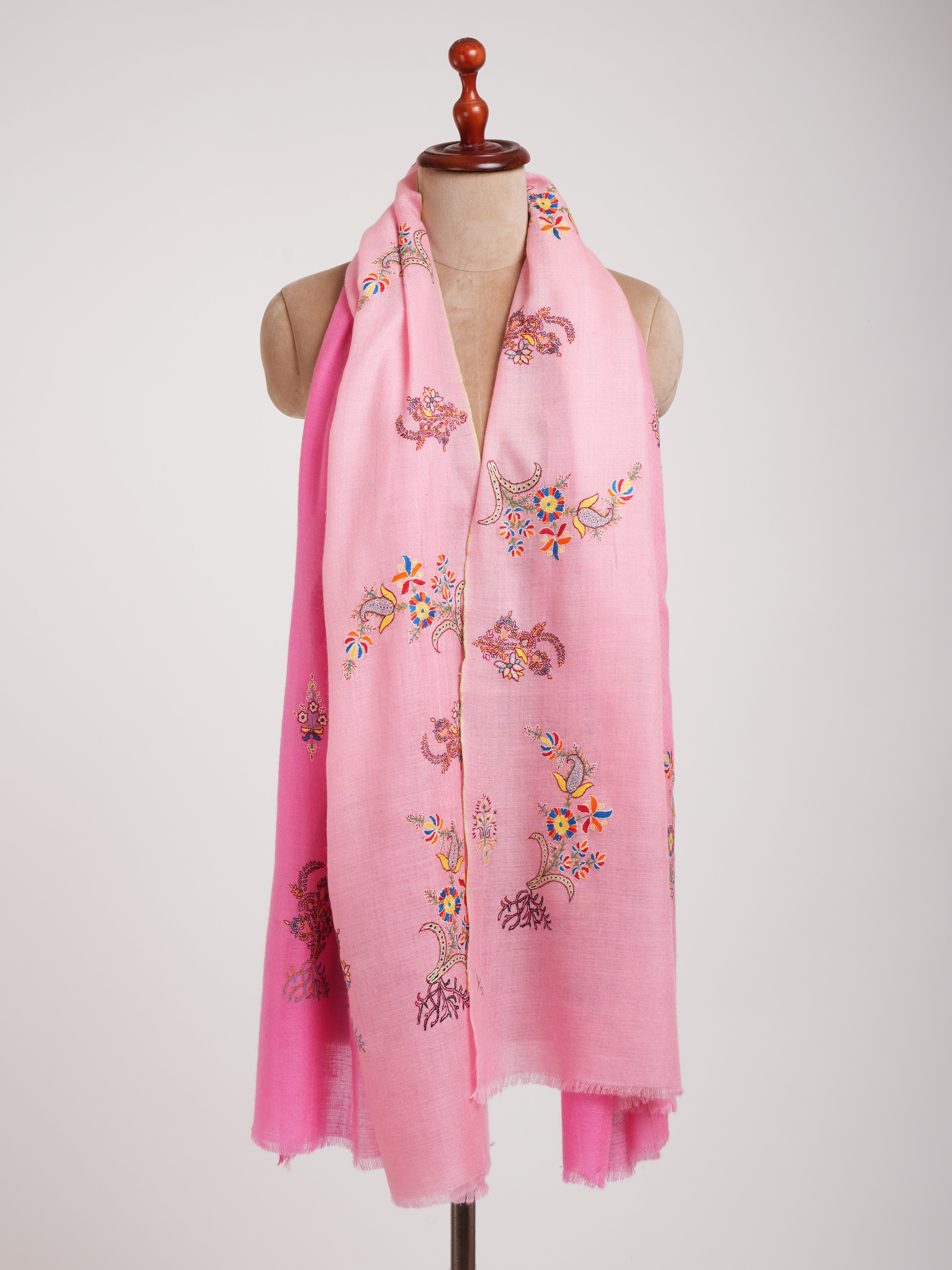 Ombre Handwoven Pashmina Shawl with Sozni Embroidery