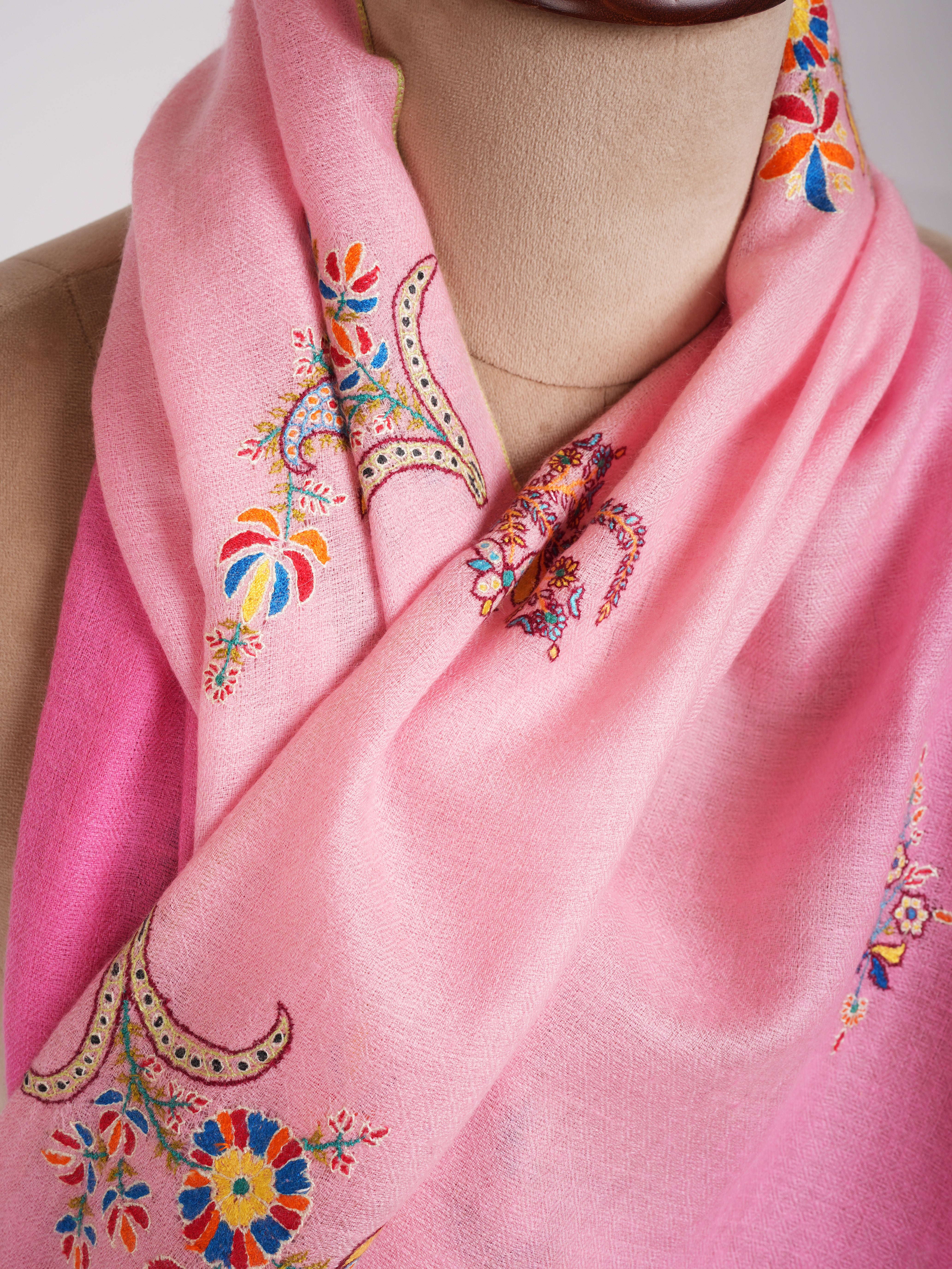 Ombre Handwoven Pashmina Shawl with Sozni Embroidery