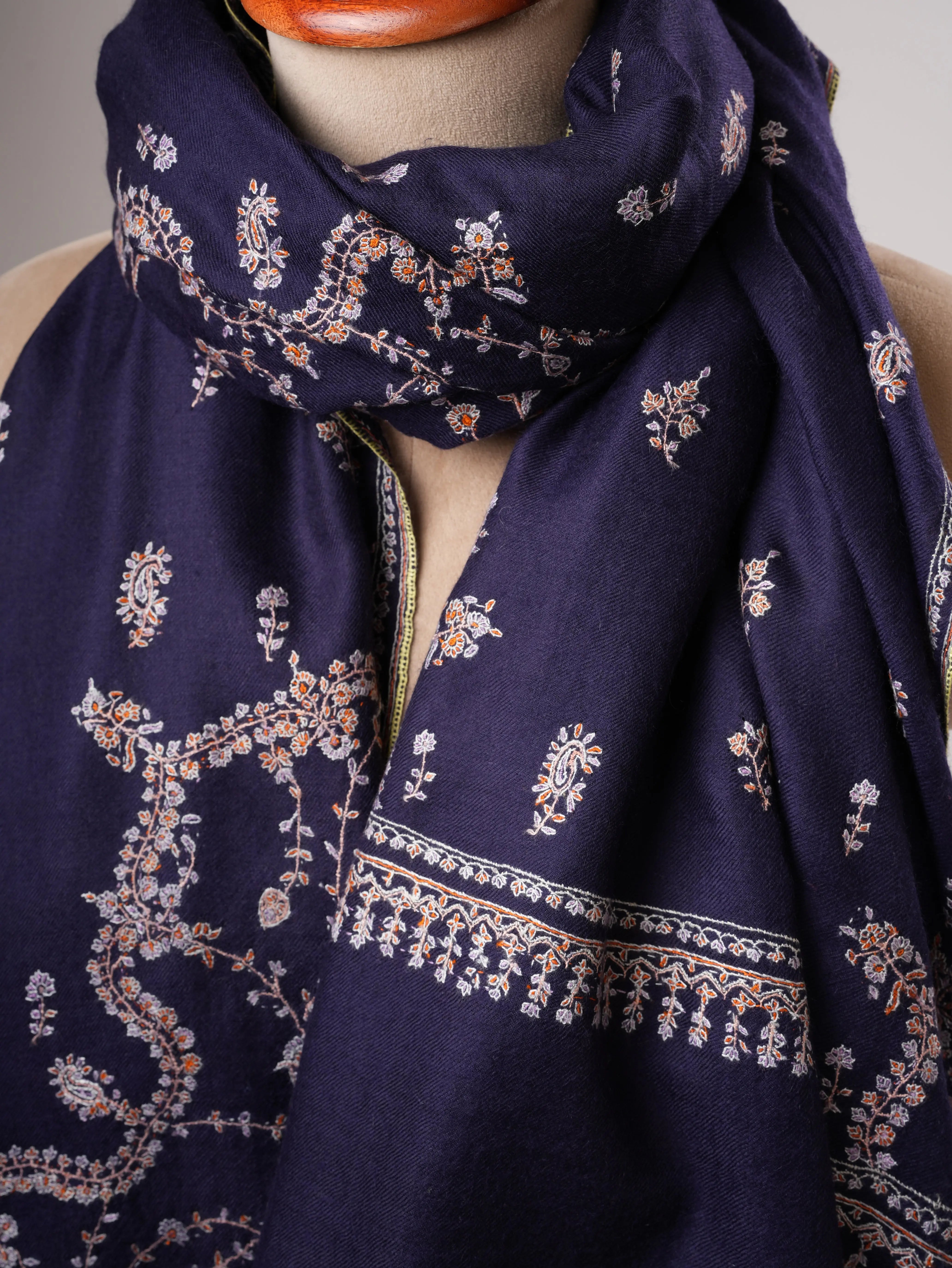 Handwoven Embroidered Indian Kashmiri Pashmina Shawl Shahkaar
