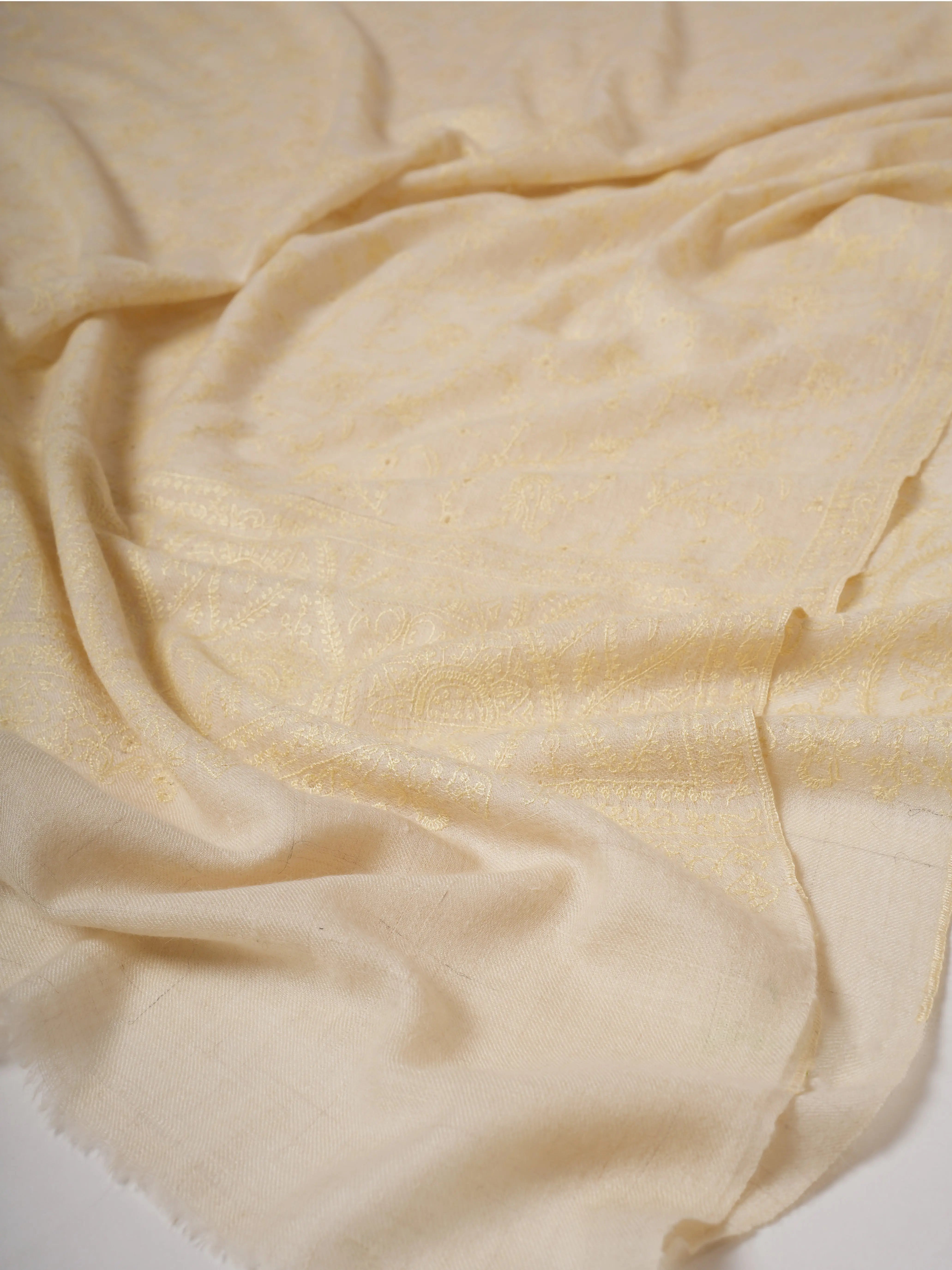 Natural Ivory Handwoven Shahkaar Pashmina Shawl with Fine Embroidery Shahkaar