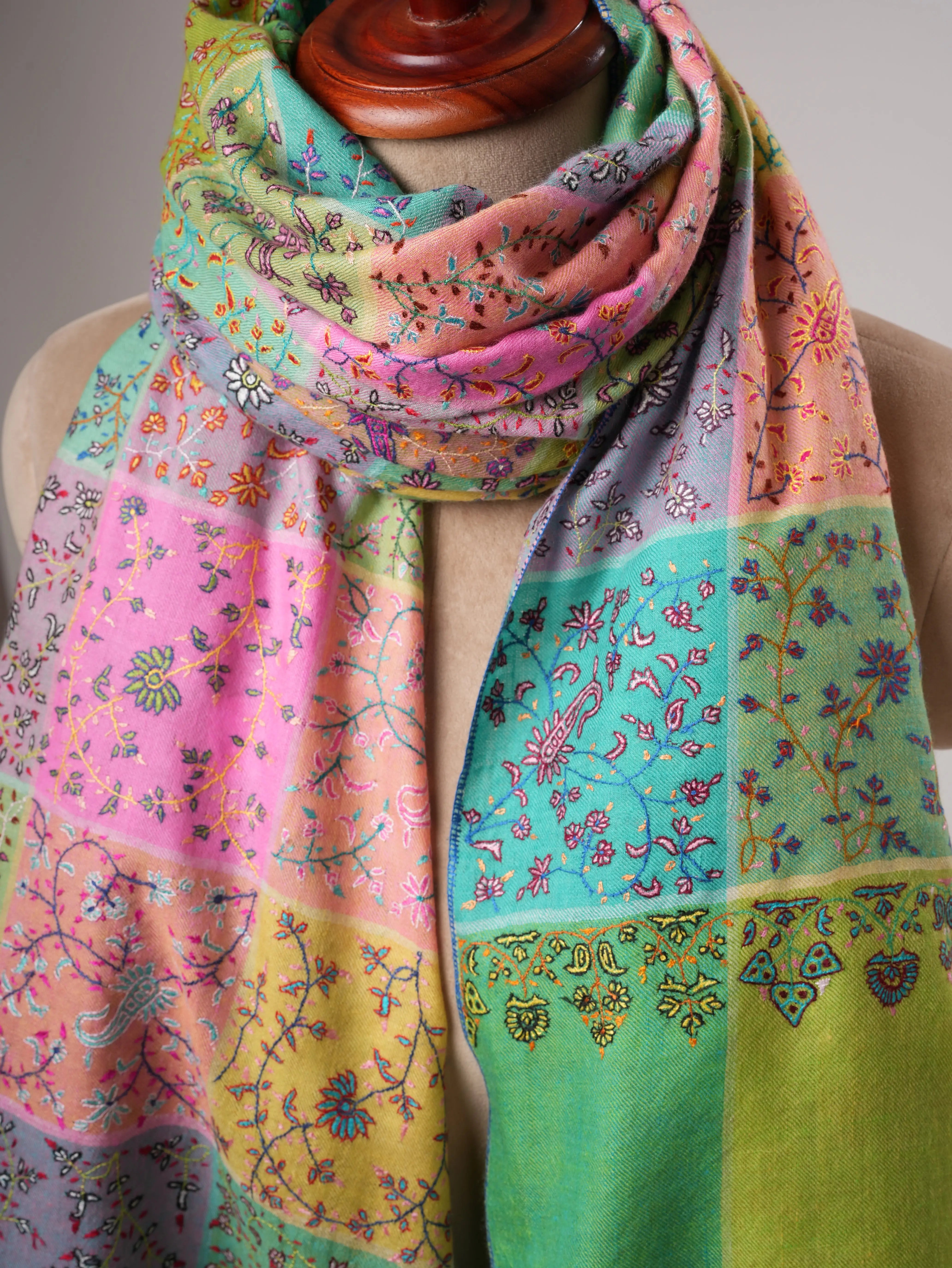 Handwoven Indian Kashmiri Pashmina Shawl with Fine Sozni Embroidery Shahkaar