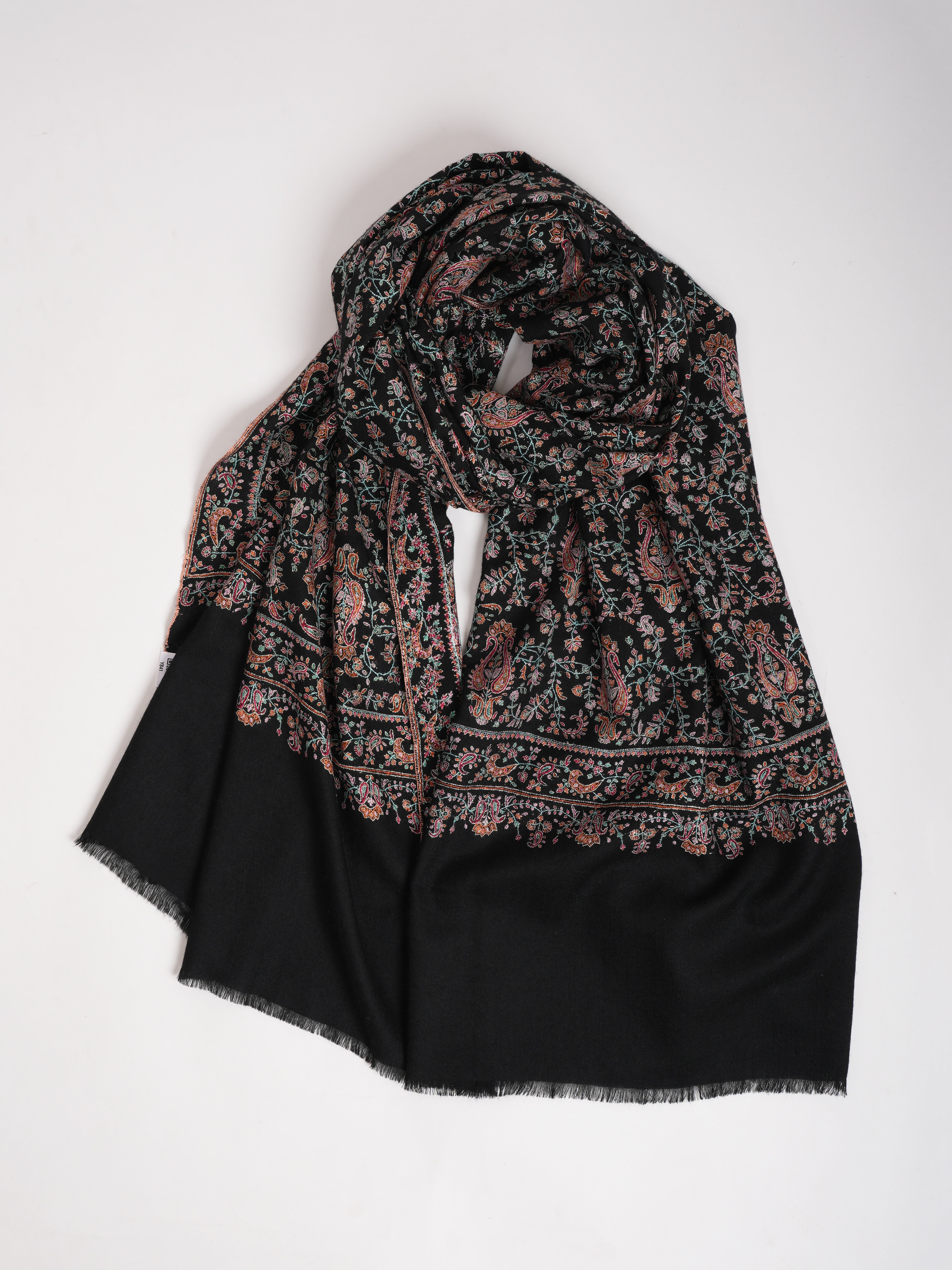 Black 1.25 Gaz Pashmina with Sozni Embroidery