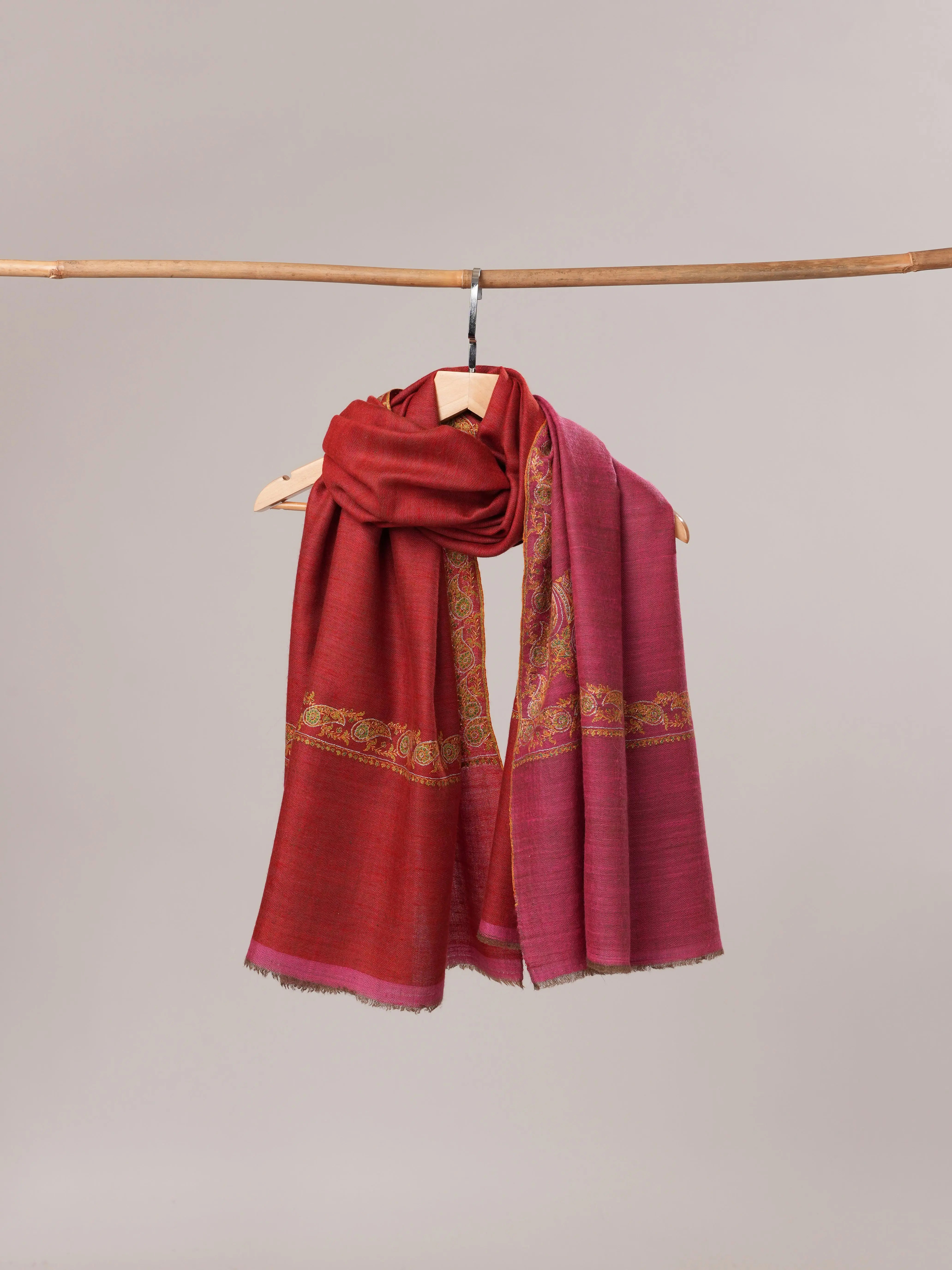 Two Tone Pure Pashmina Shawl with Neemdaur Hand Embroidery Shahkaar.com