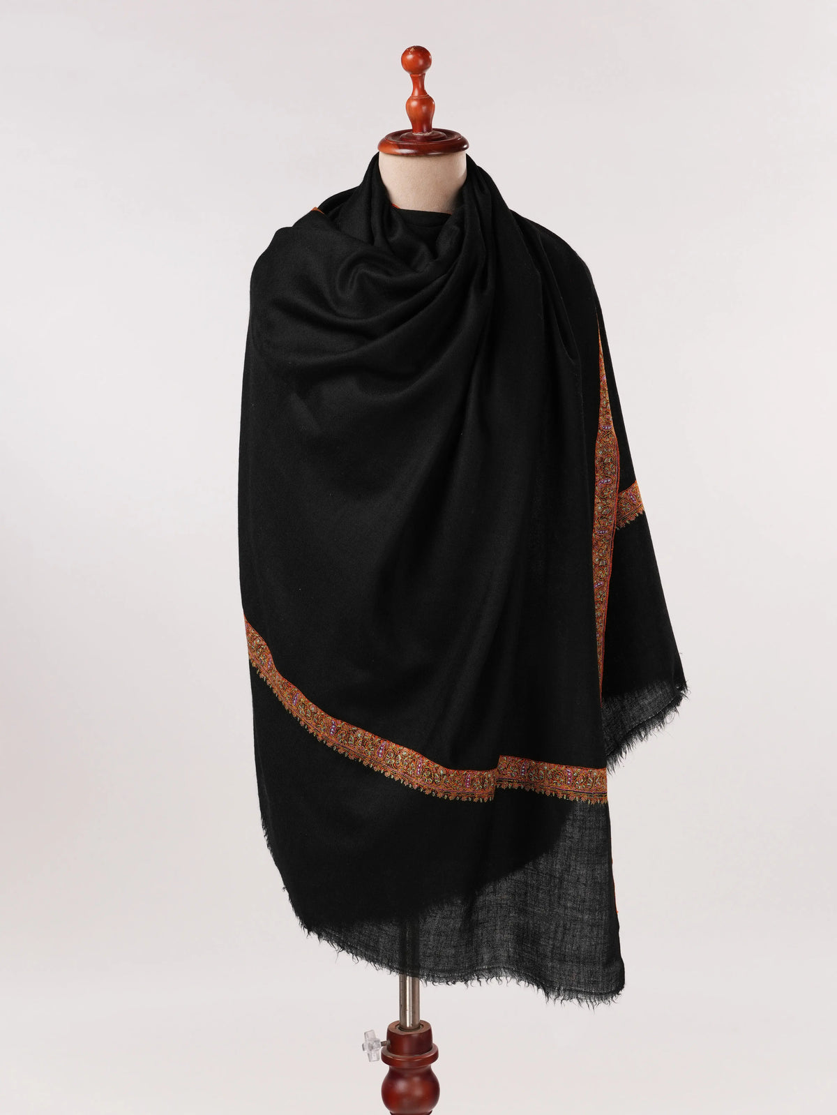 Black Authentic Pashmina Shawl with Hashia Hand Embroidery Shahkaar.com