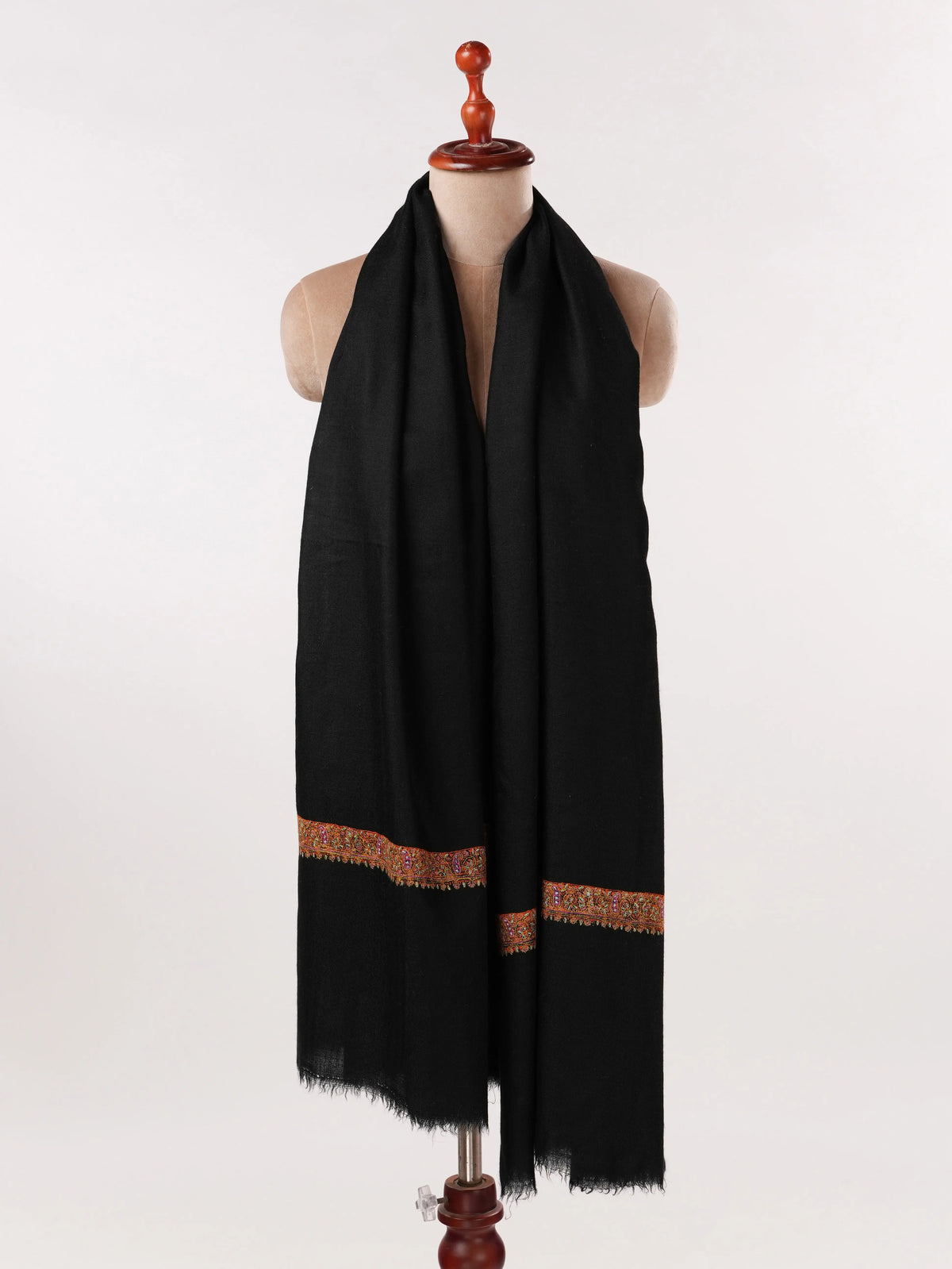 Black Authentic Pashmina Shawl with Hashia Hand Embroidery Shahkaar.com