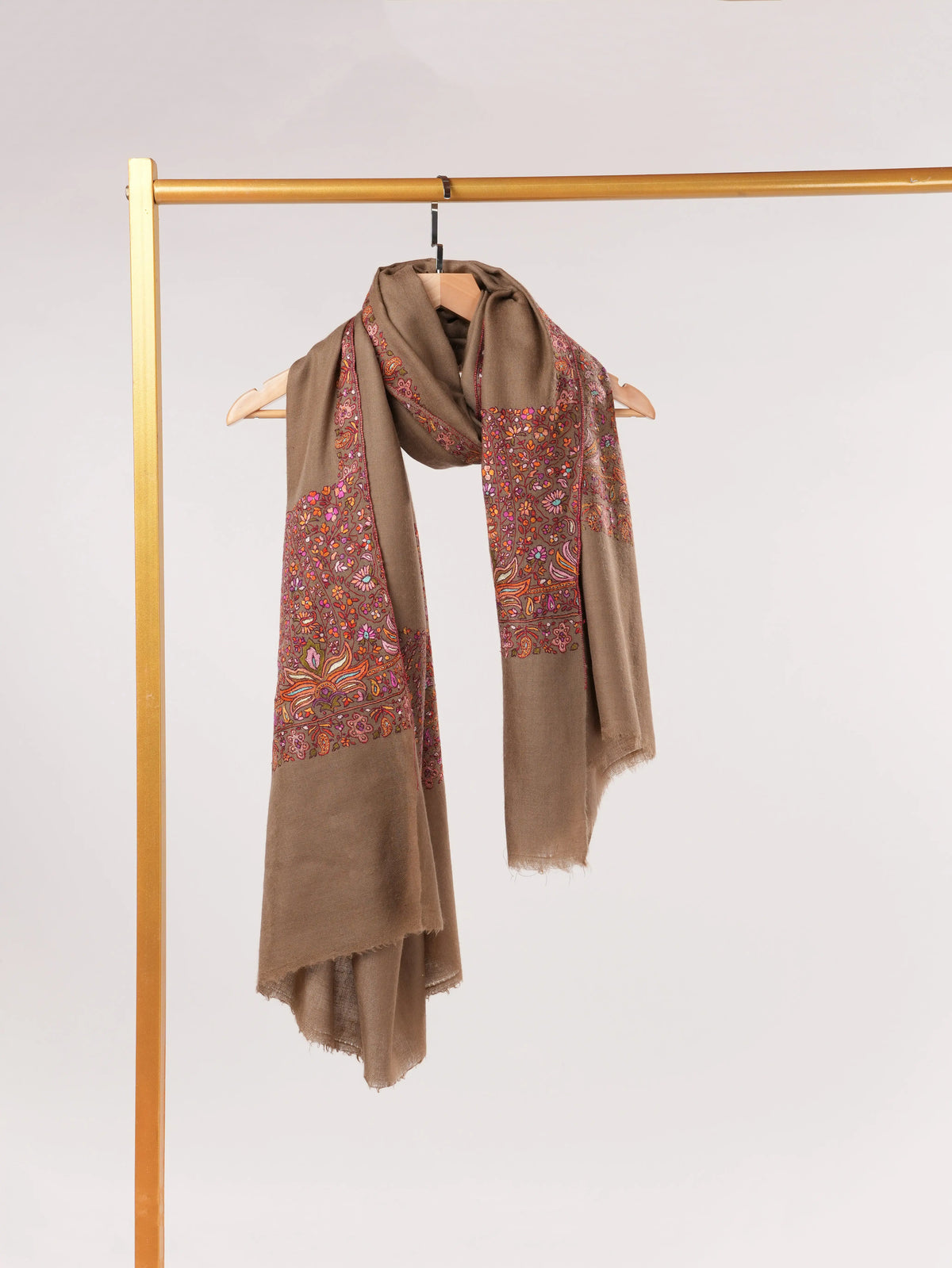 Taupe Palladar Handwoven Pure Pashmina Shawl Shahkaar.com
