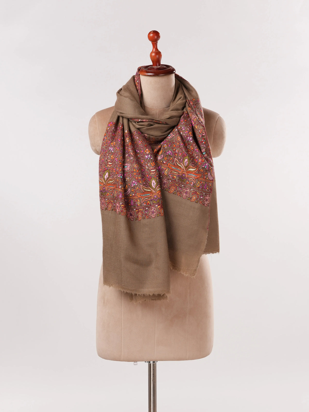 Taupe Palladar Handwoven Pure Pashmina Shawl Shahkaar.com