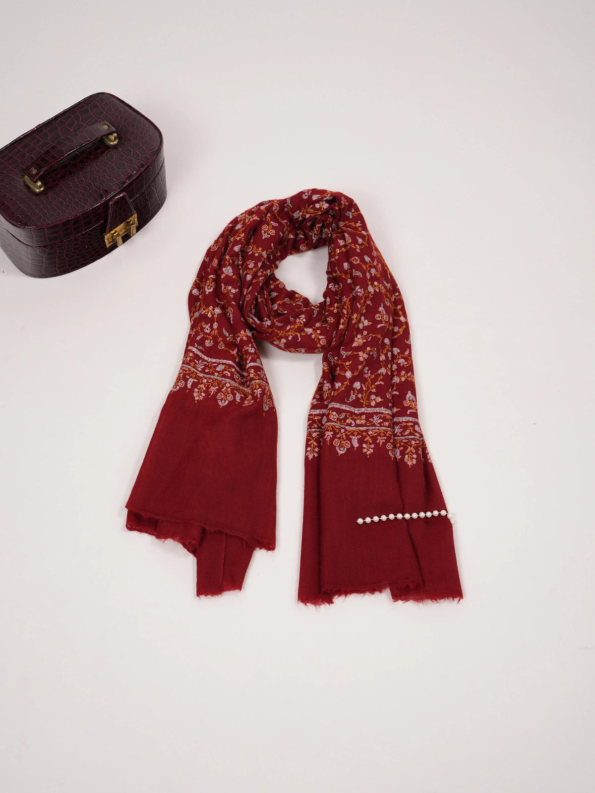 Handwoven Pure Pashmina Shawl with Jali Sozni Embroidery Shahkaar.com