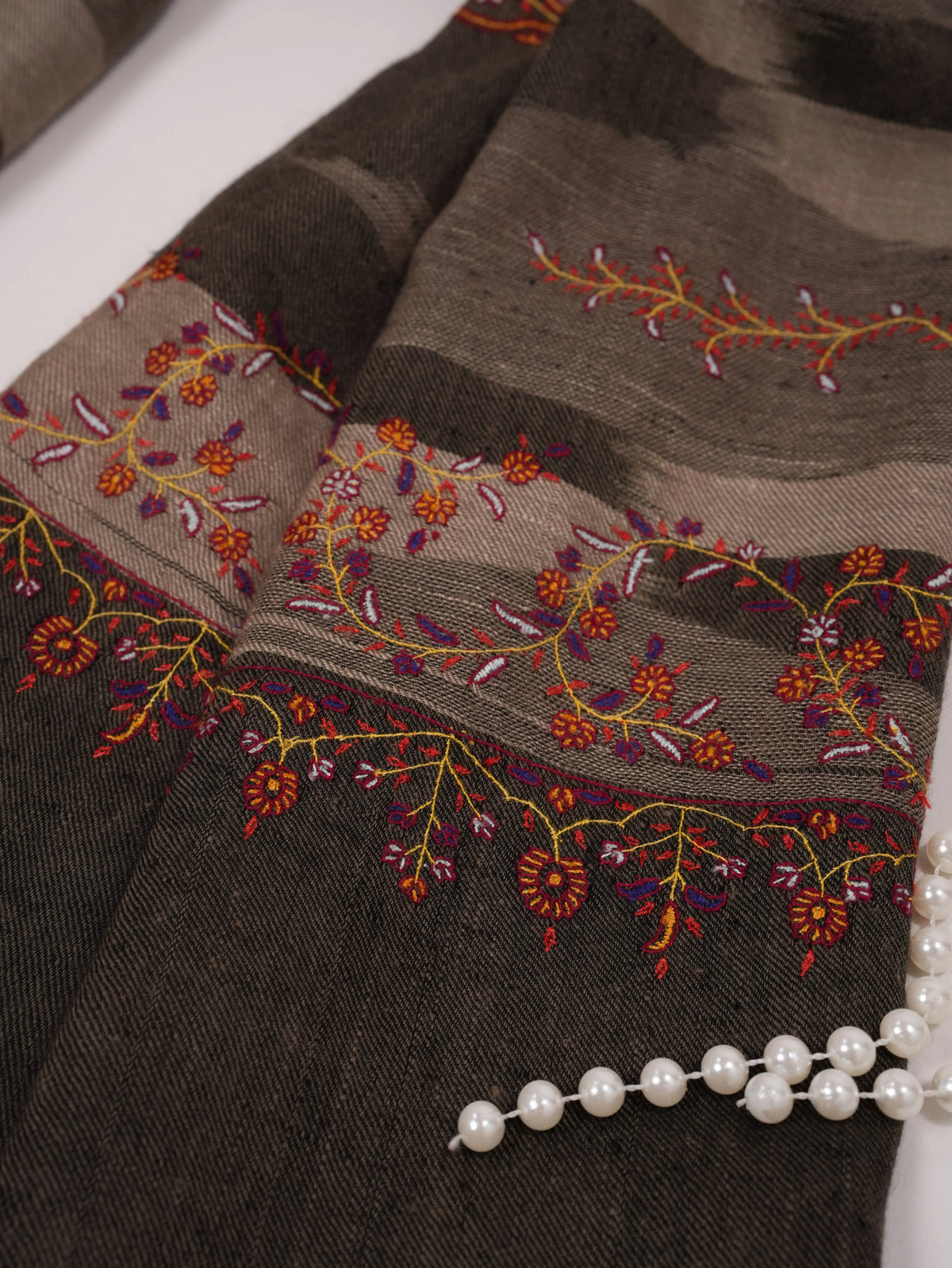 Handwoven Ikat Original Pashmina Shawl with Hand Embroidery Shahkaar.com