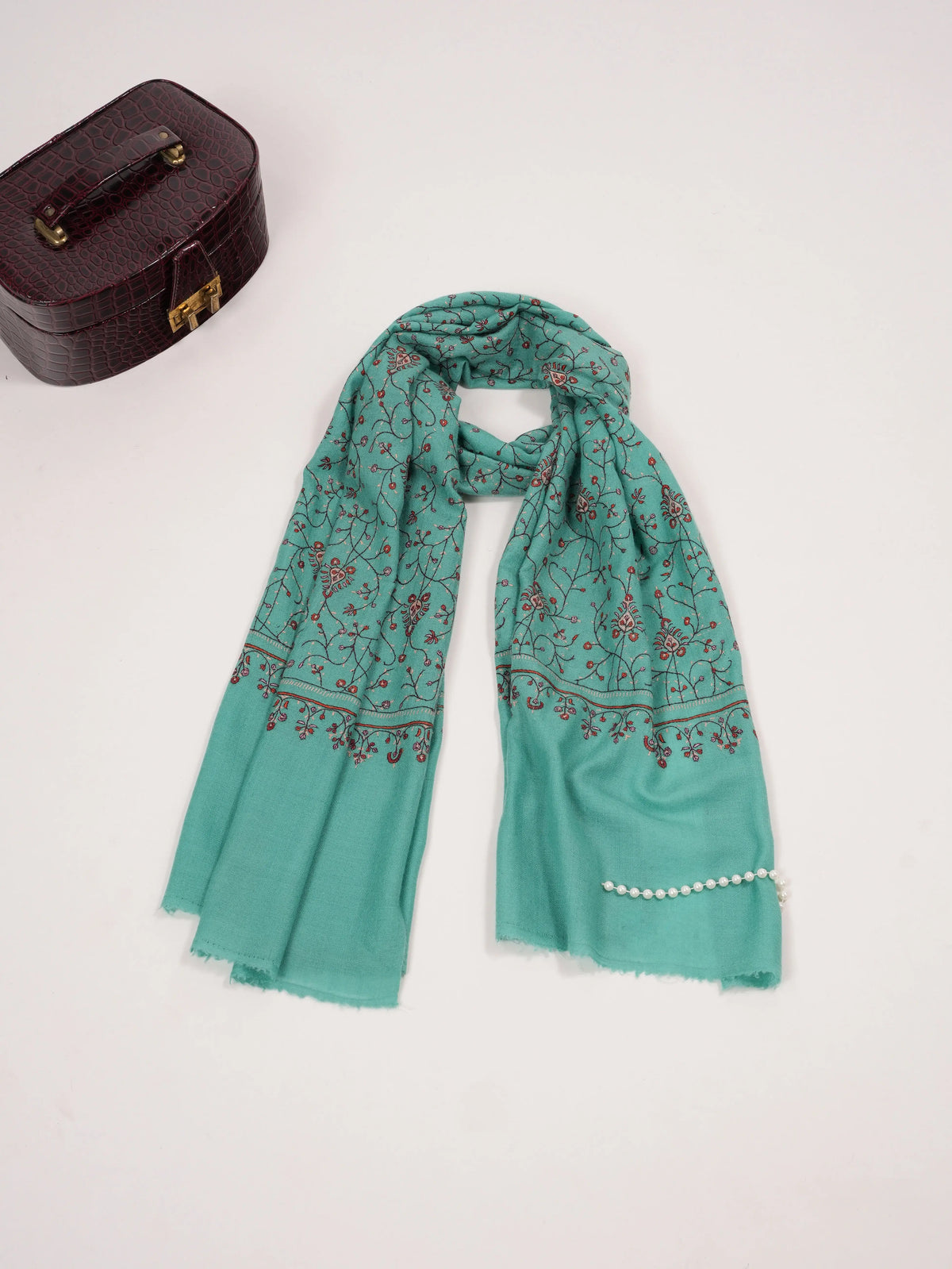 Jali Hand Embroidered Kashmiri Handwoven Cashmere Scarf Shahkaar.com