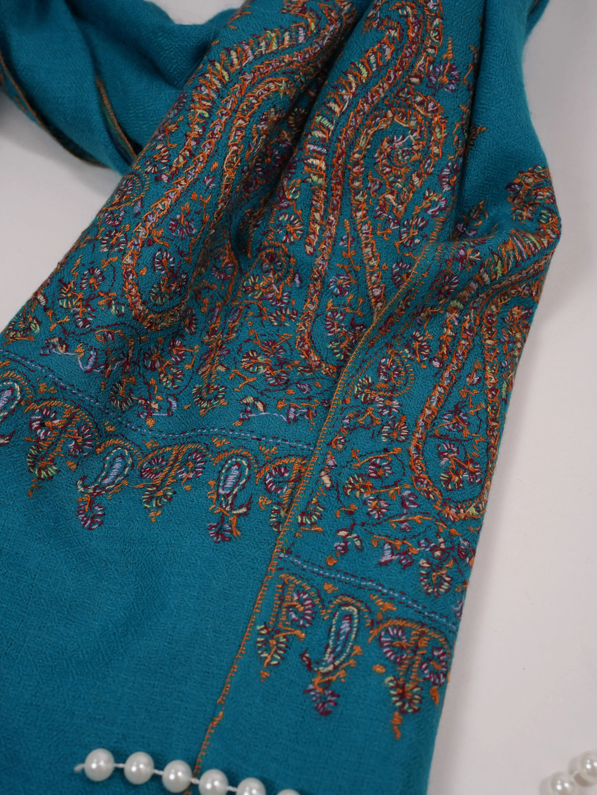 Blue Handwoven Cashmere Scarf with Palldar Sozni Embroidery Shahkaar.com