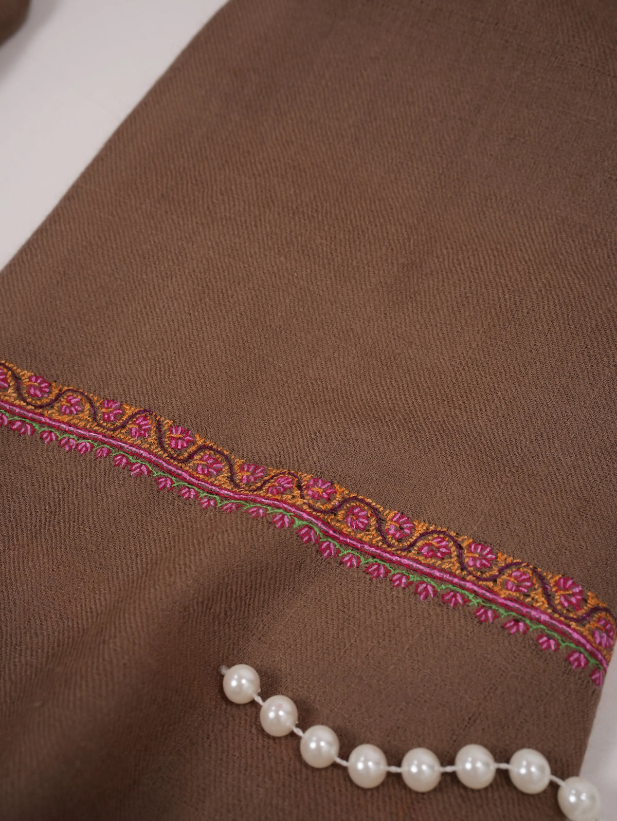 Natural Taupe Pashmina Shawl with Baildar Hand Embroidery Shahkaar.com