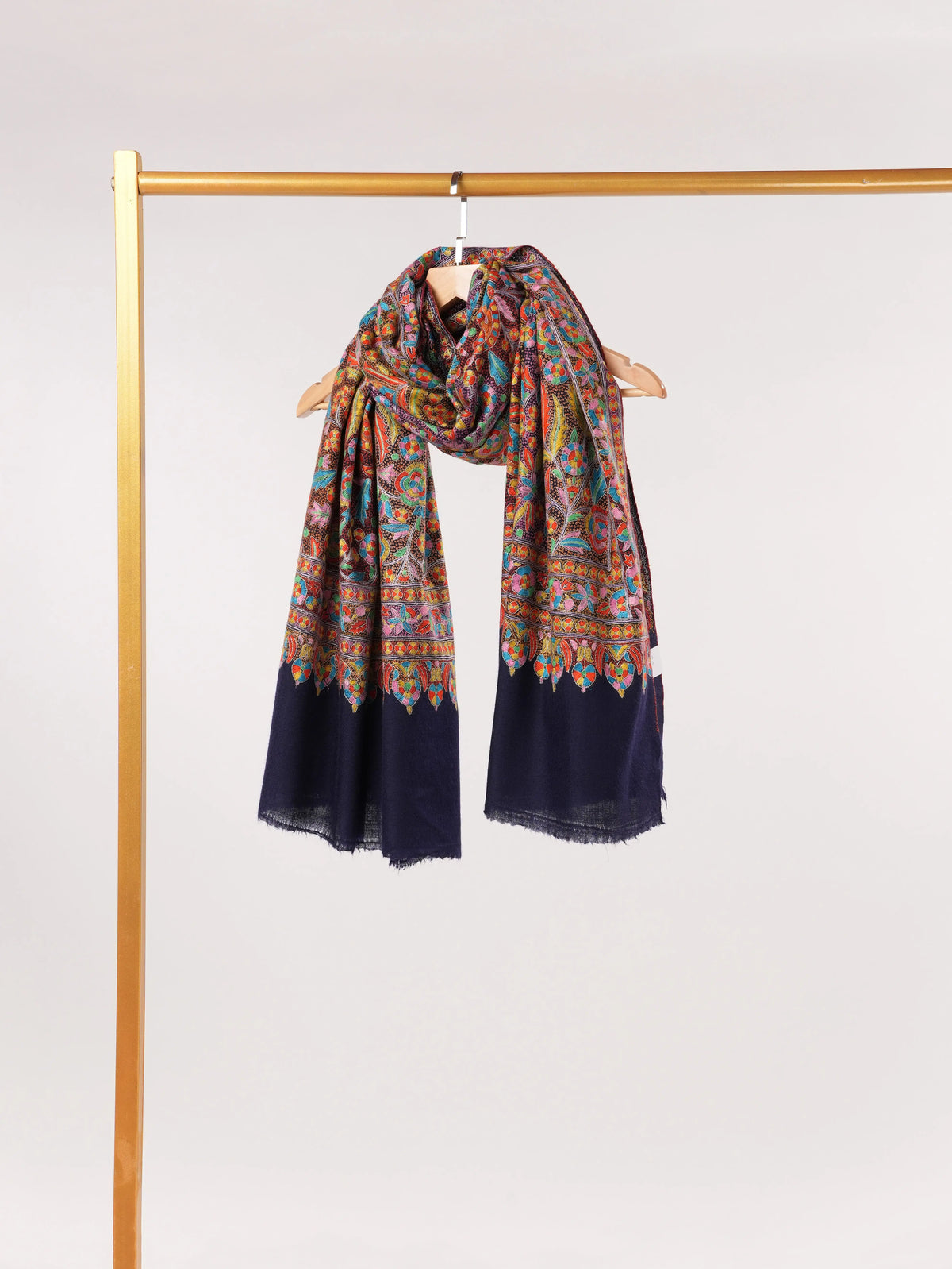 Navy Jama Pashmina Shawl with Hand Sozni Embroidery Shahkaar.com