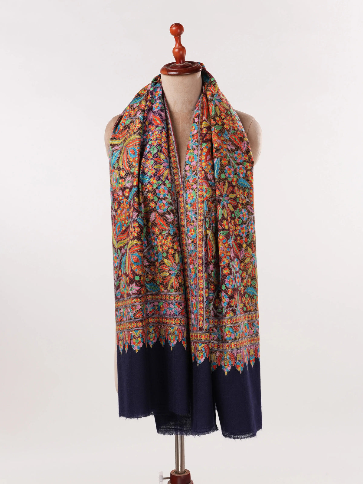 Navy Jama Pashmina Shawl with Hand Sozni Embroidery Shahkaar.com