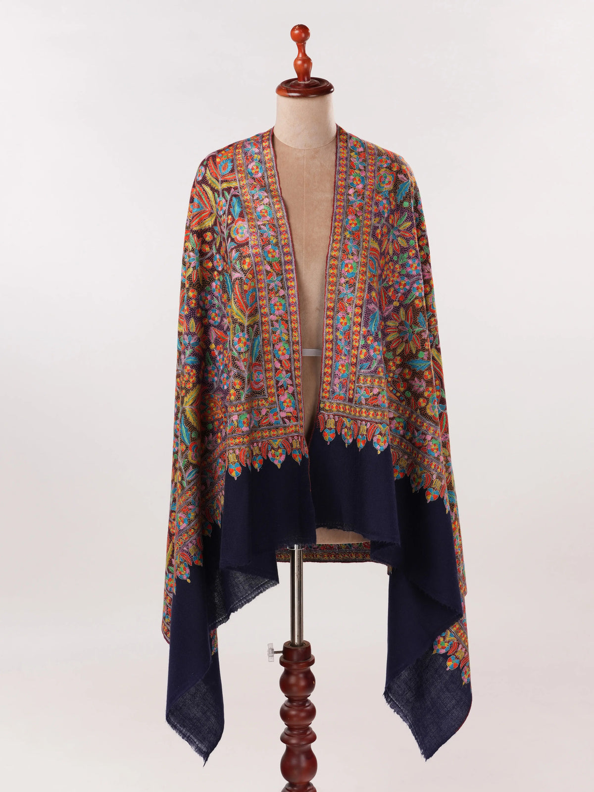 Navy Jama Pashmina Shawl with Hand Sozni Embroidery Shahkaar.com