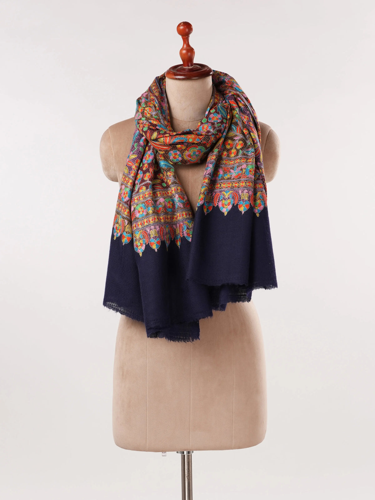 Navy Jama Pashmina Shawl with Hand Sozni Embroidery Shahkaar.com