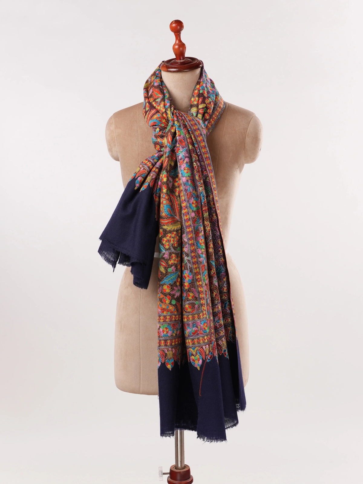 Navy Jama Pashmina Shawl with Hand Sozni Embroidery Shahkaar.com
