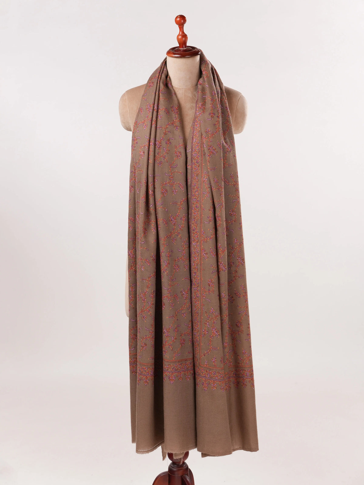 Oversized Natural Taupe Kashmiri Pashmina Shawl with Jali Embroidery Shahkaar.com