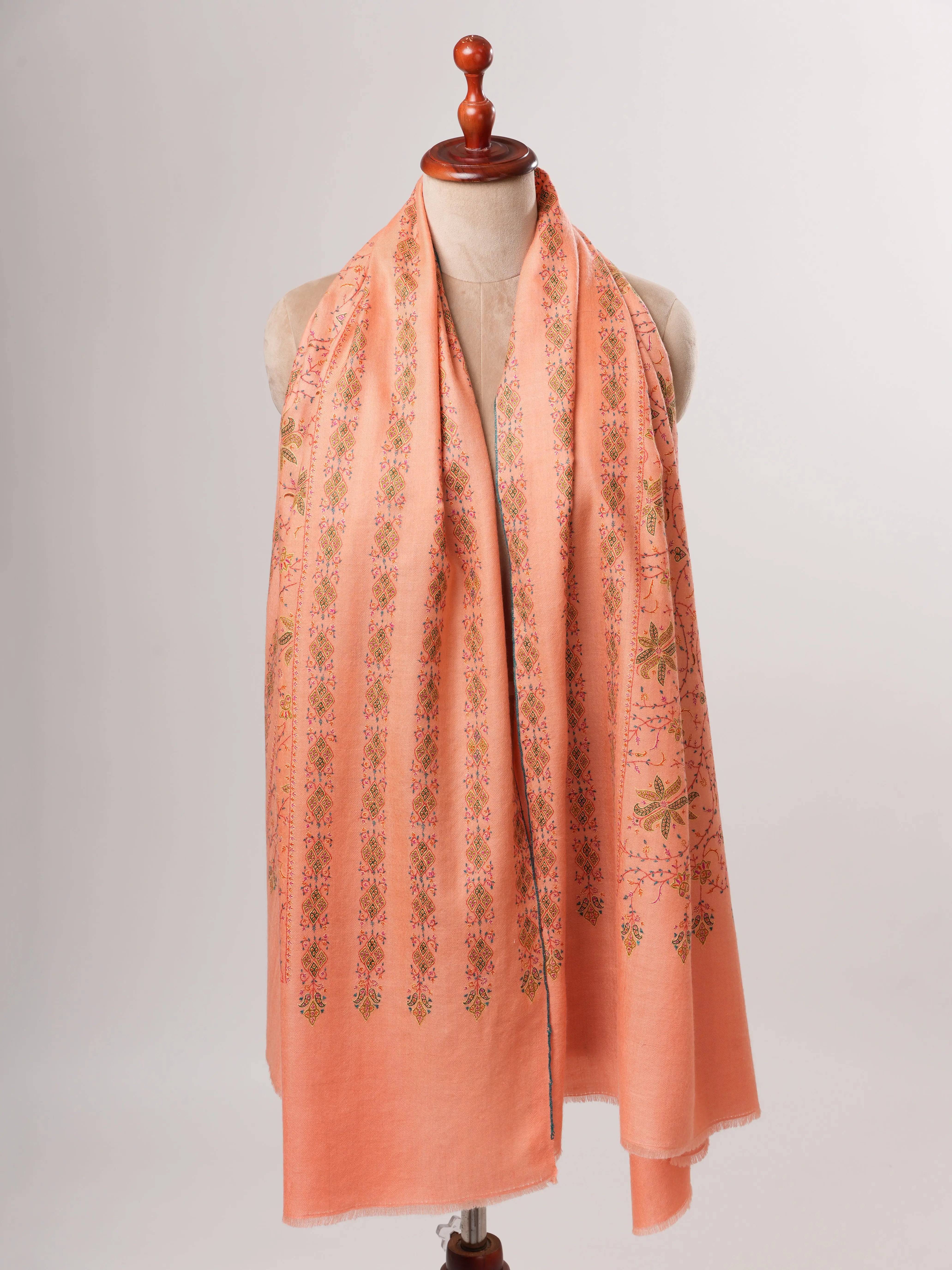 Peach Original Pashmina Shawl with Khatras Hand Embroidery Shahkaar
