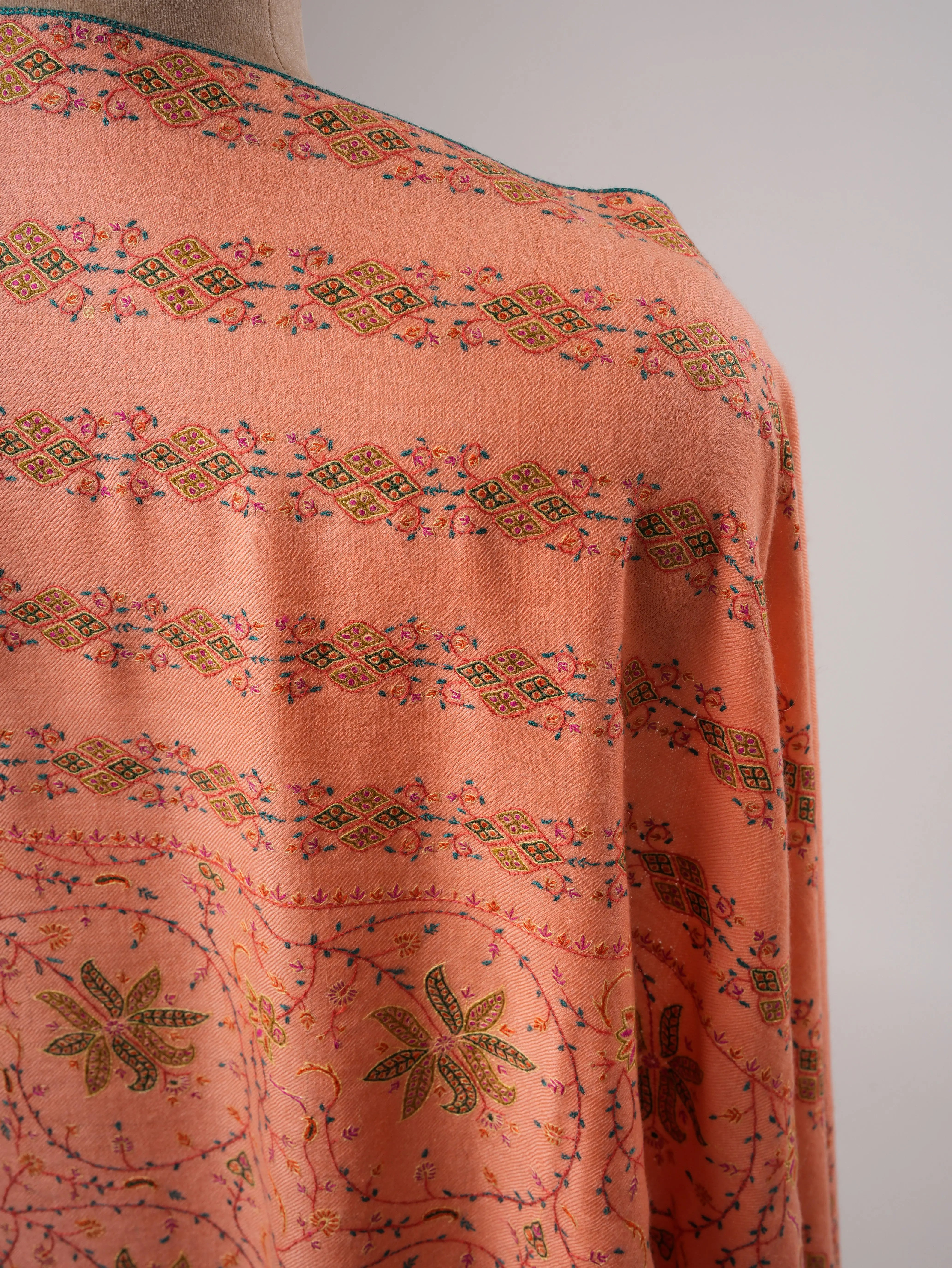 Peach Original Pashmina Shawl with Khatras Hand Embroidery Shahkaar