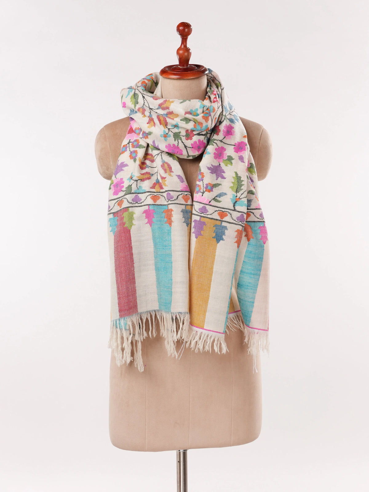 Lightweight Natural White Handwoven Kani Cashmere Scarf