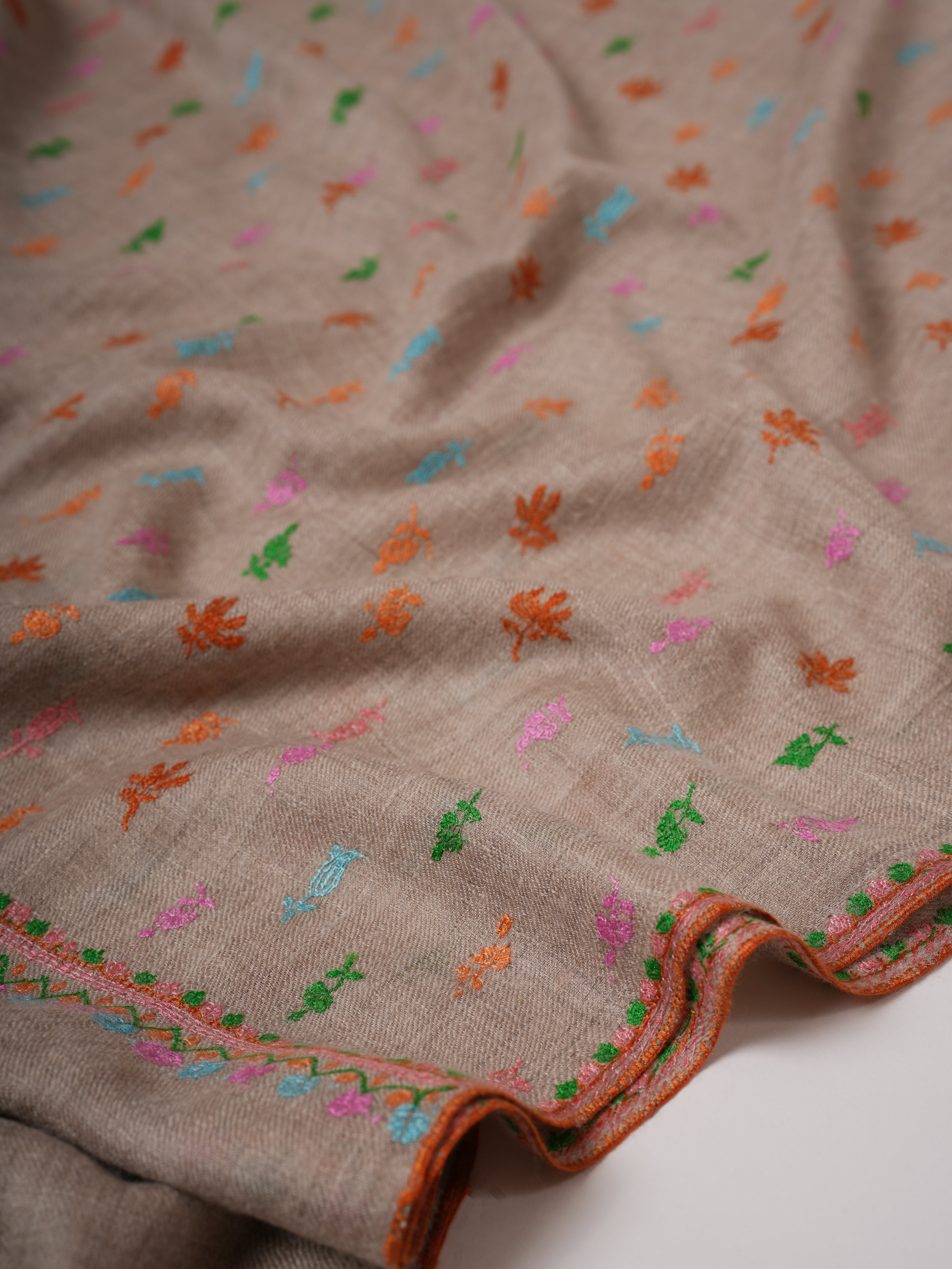 Natural Grey Pashmina Shawl with Machie Buteh Embroidery Shahkaar