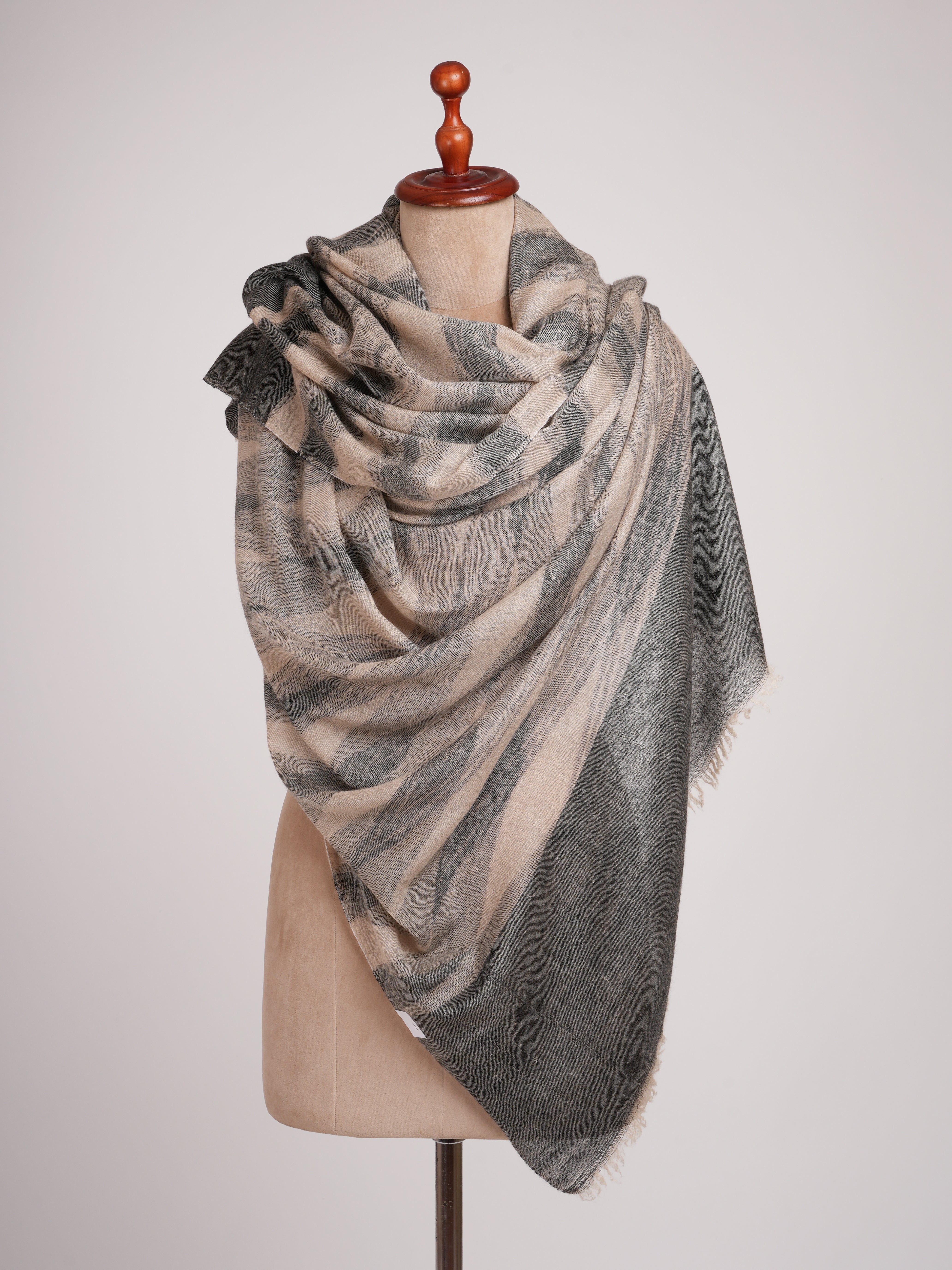 Black and Beige Lightweight Authentic Pashmina Shawl