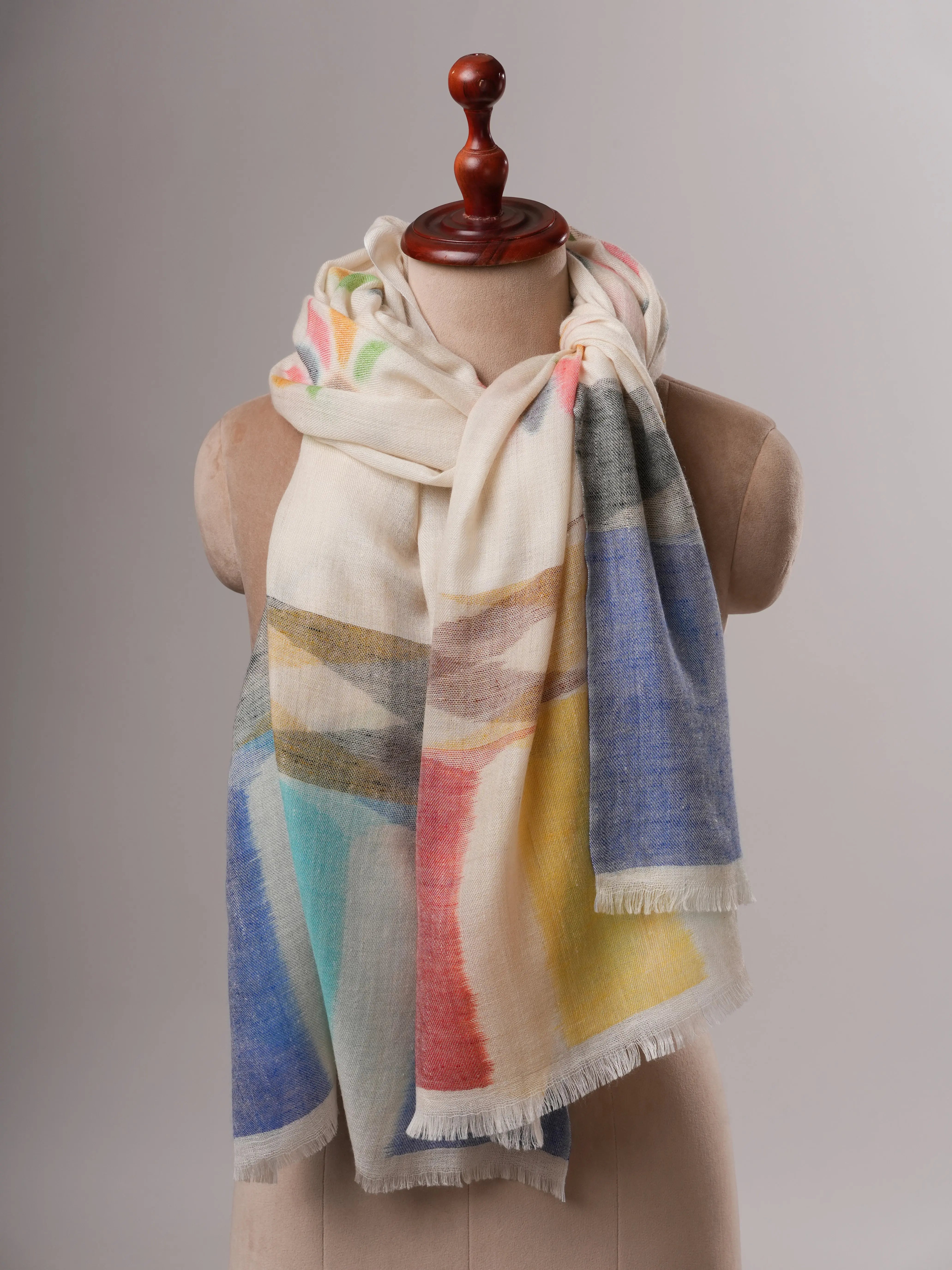 Handwoven Ikat Pashmina Shawl with Floral Motifs Shahkaar