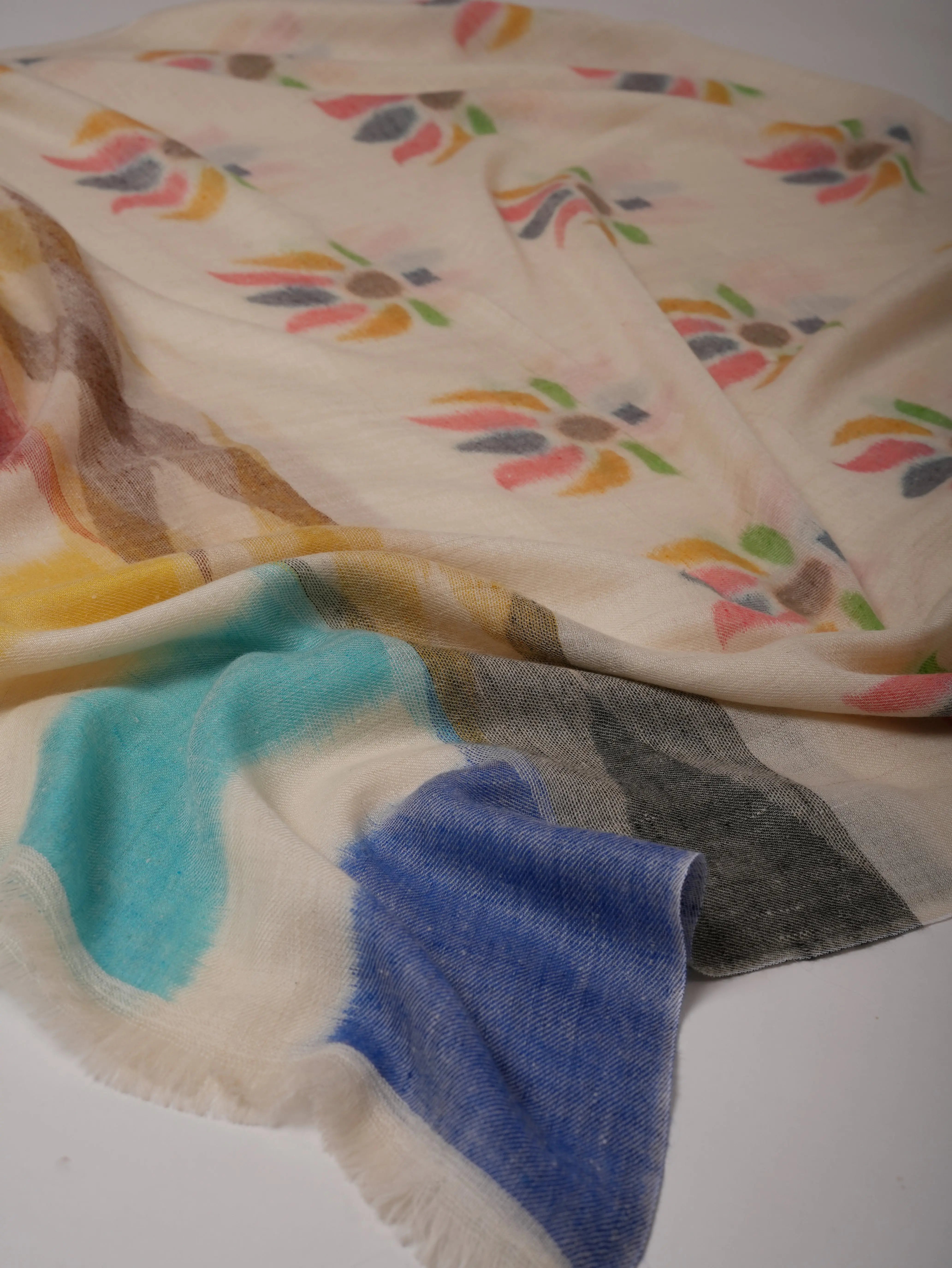 Handwoven Ikat Pashmina Shawl with Floral Motifs Shahkaar