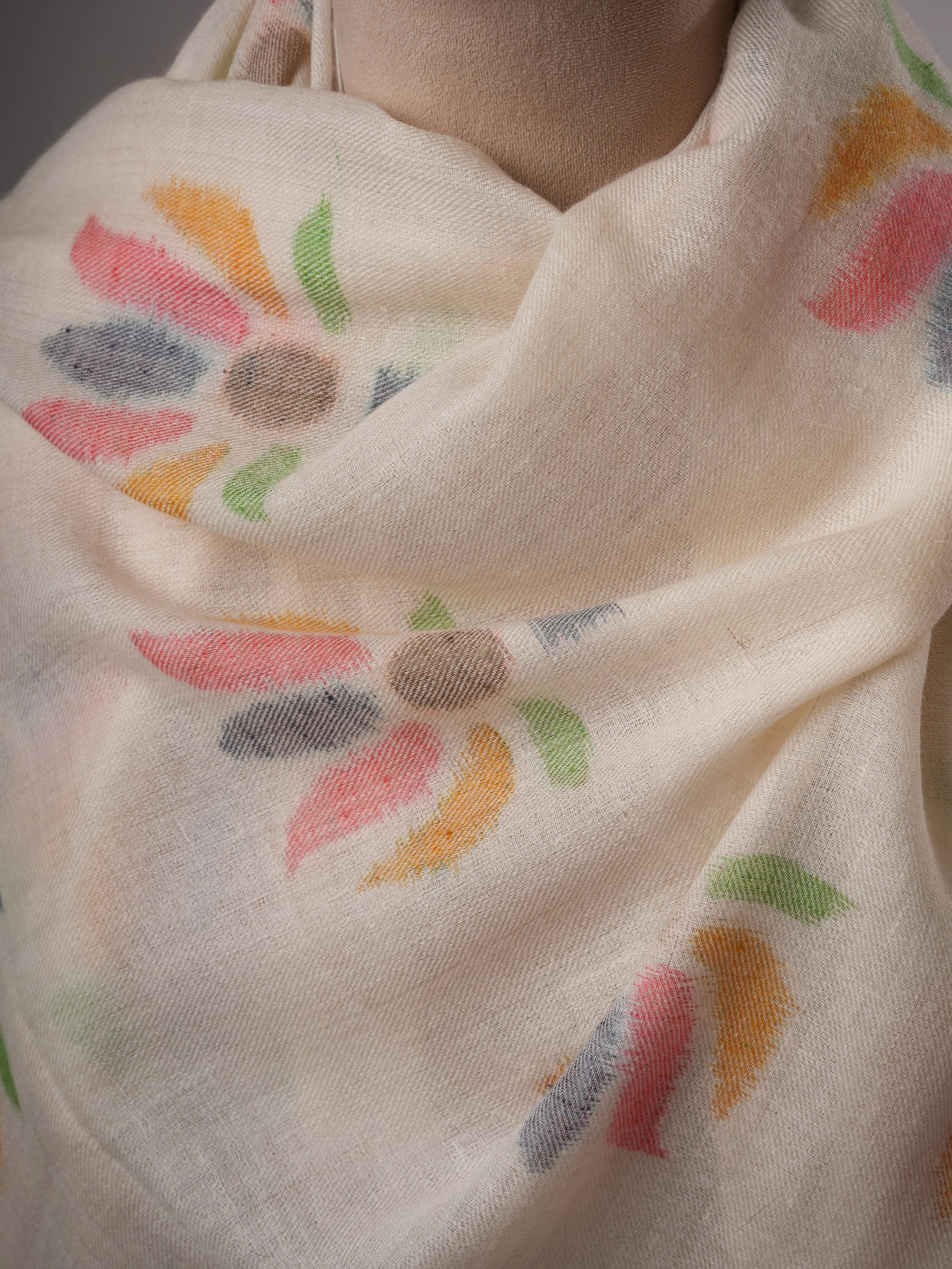 Handwoven Ikat Pashmina Shawl with Floral Motifs Shahkaar