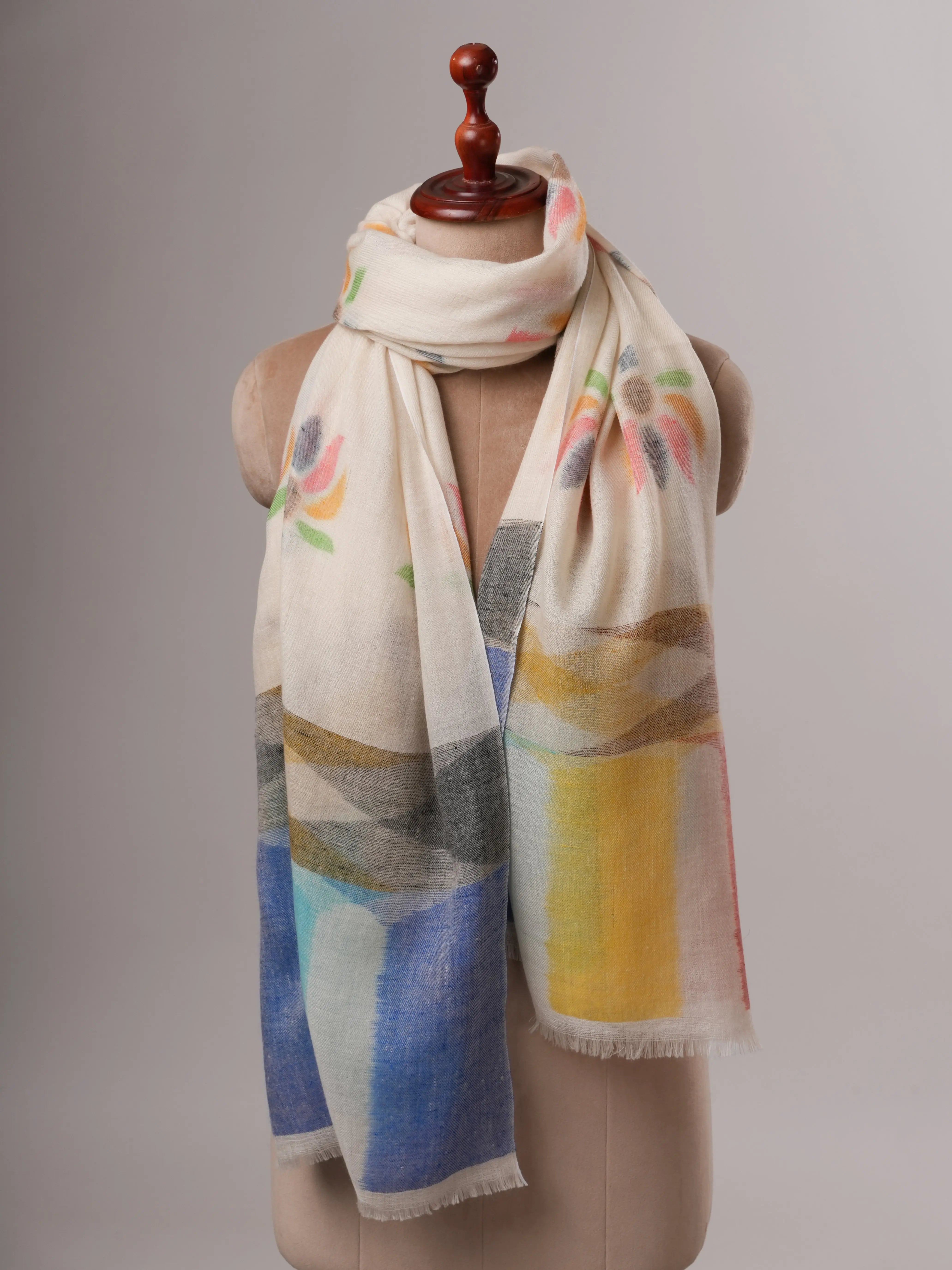 Handwoven Ikat Pashmina Shawl with Floral Motifs Shahkaar