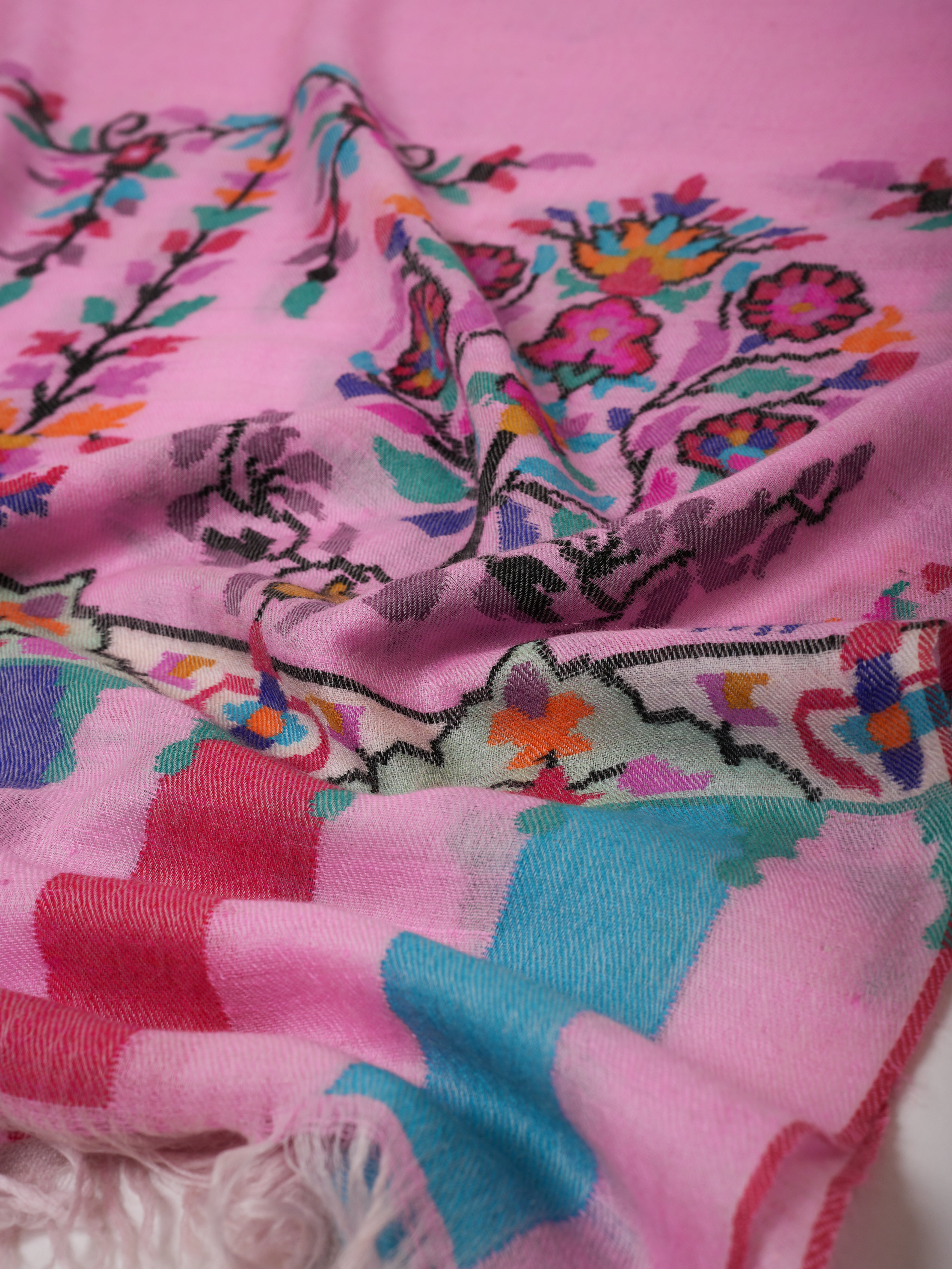 Pink Kani Pashmina Shawl | Handwoven Kashmiri Cashmere Wrap with Traditional Motifs