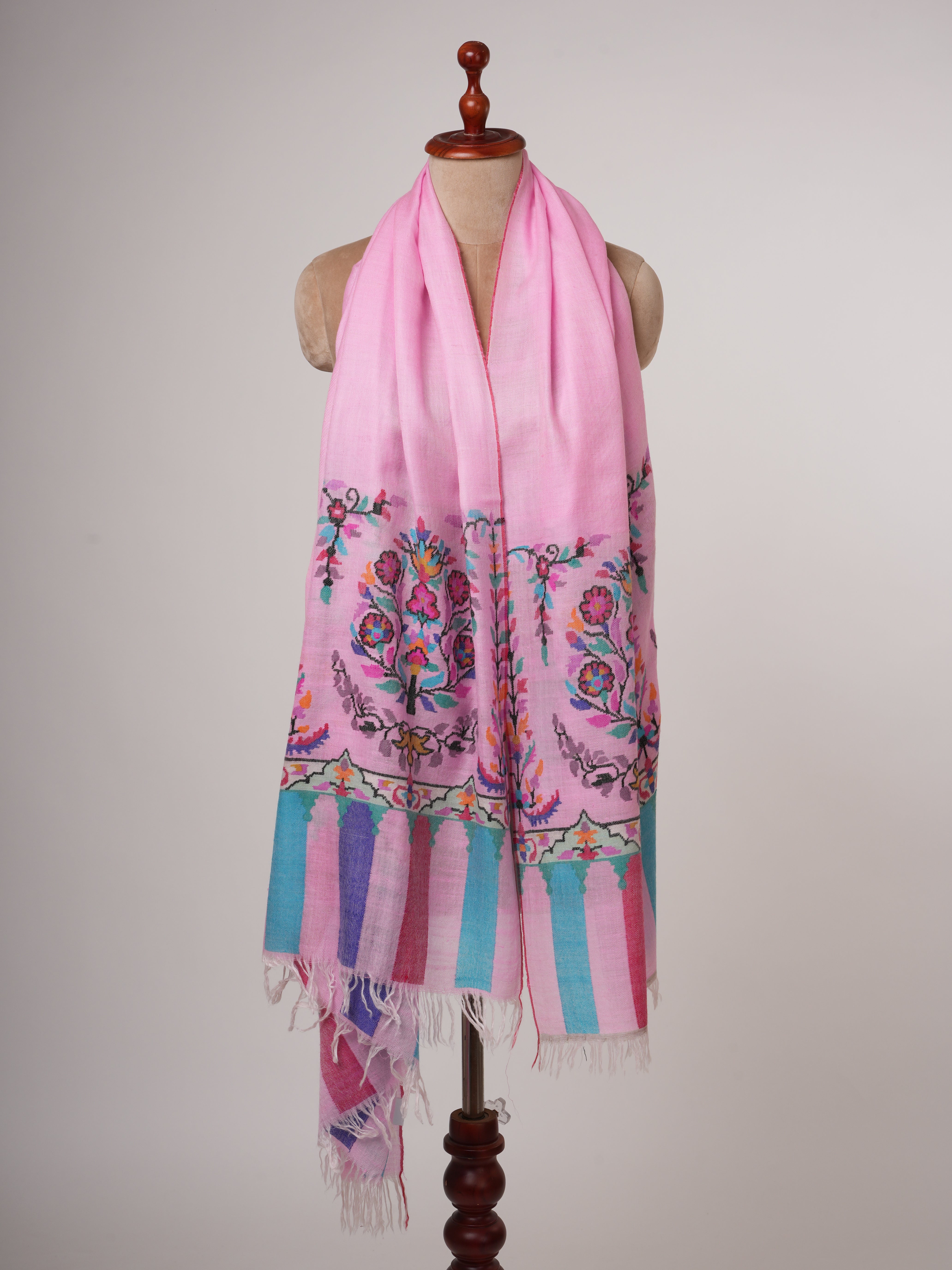 Pink Kani Pashmina Shawl | Handwoven Kashmiri Cashmere Wrap with Traditional Motifs