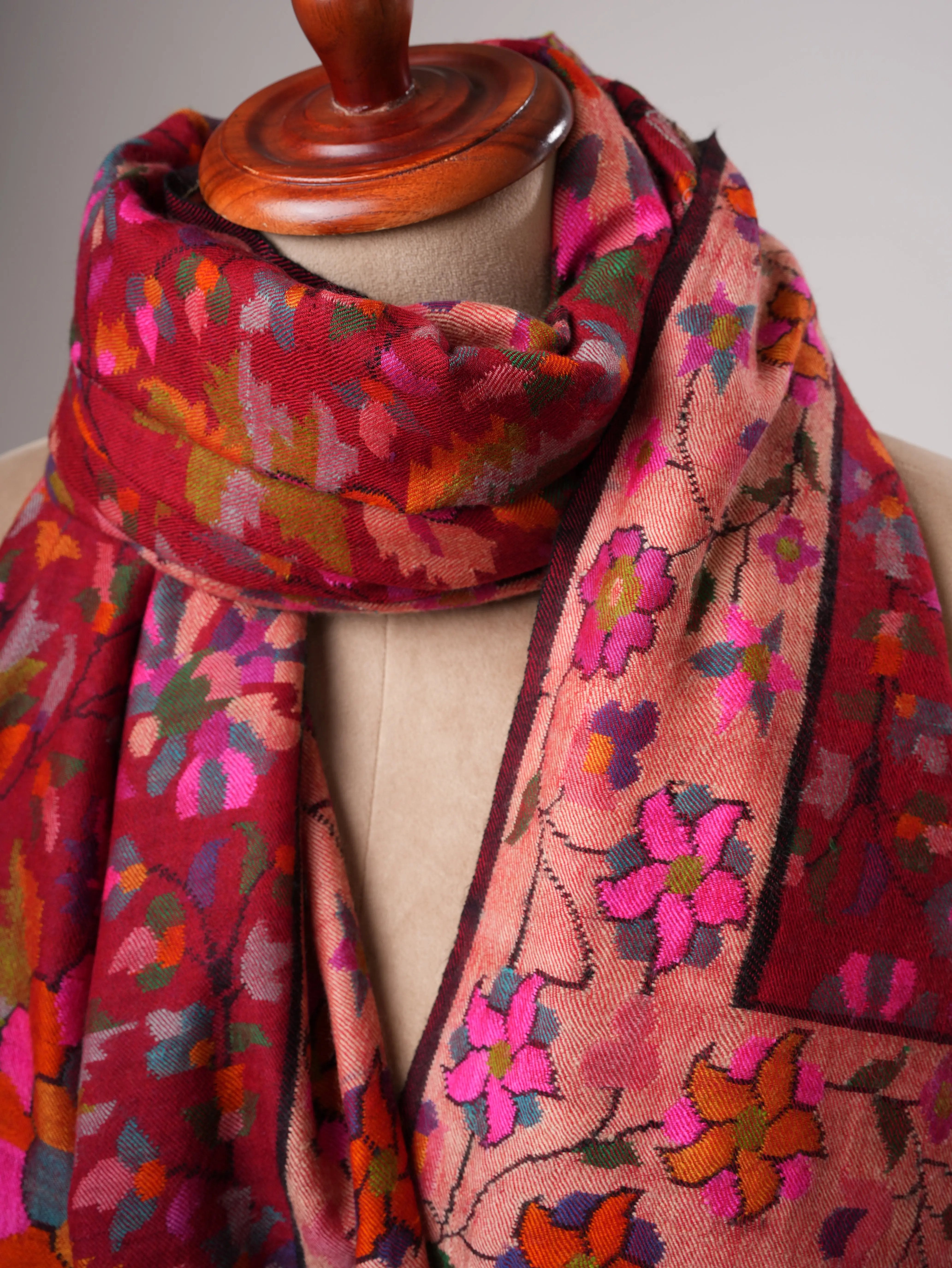 Red Baby Soft Kashmiri Kani Pashmina Shawl Shahkaar