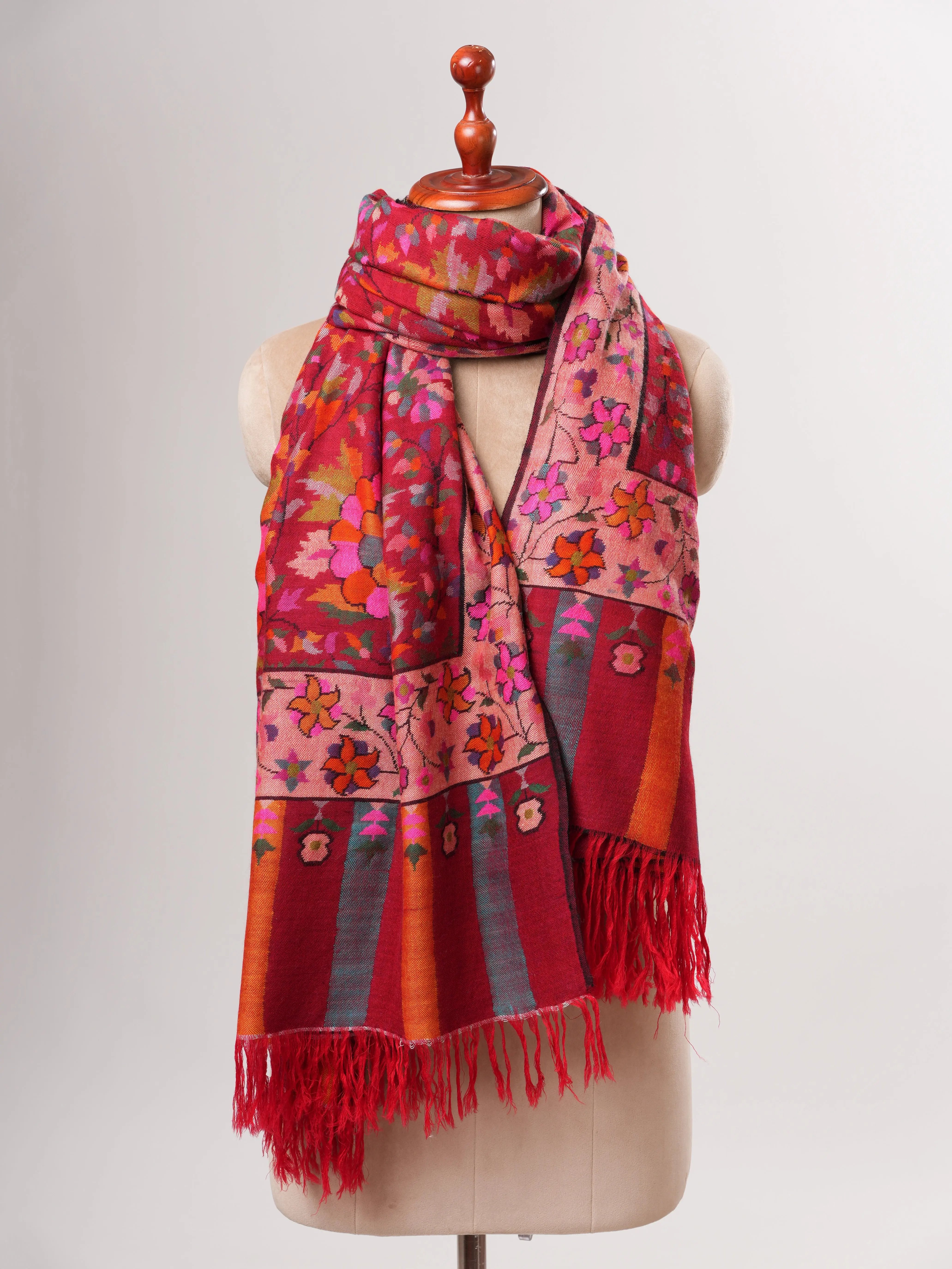 Red Baby Soft Kashmiri Kani Pashmina Shawl Shahkaar