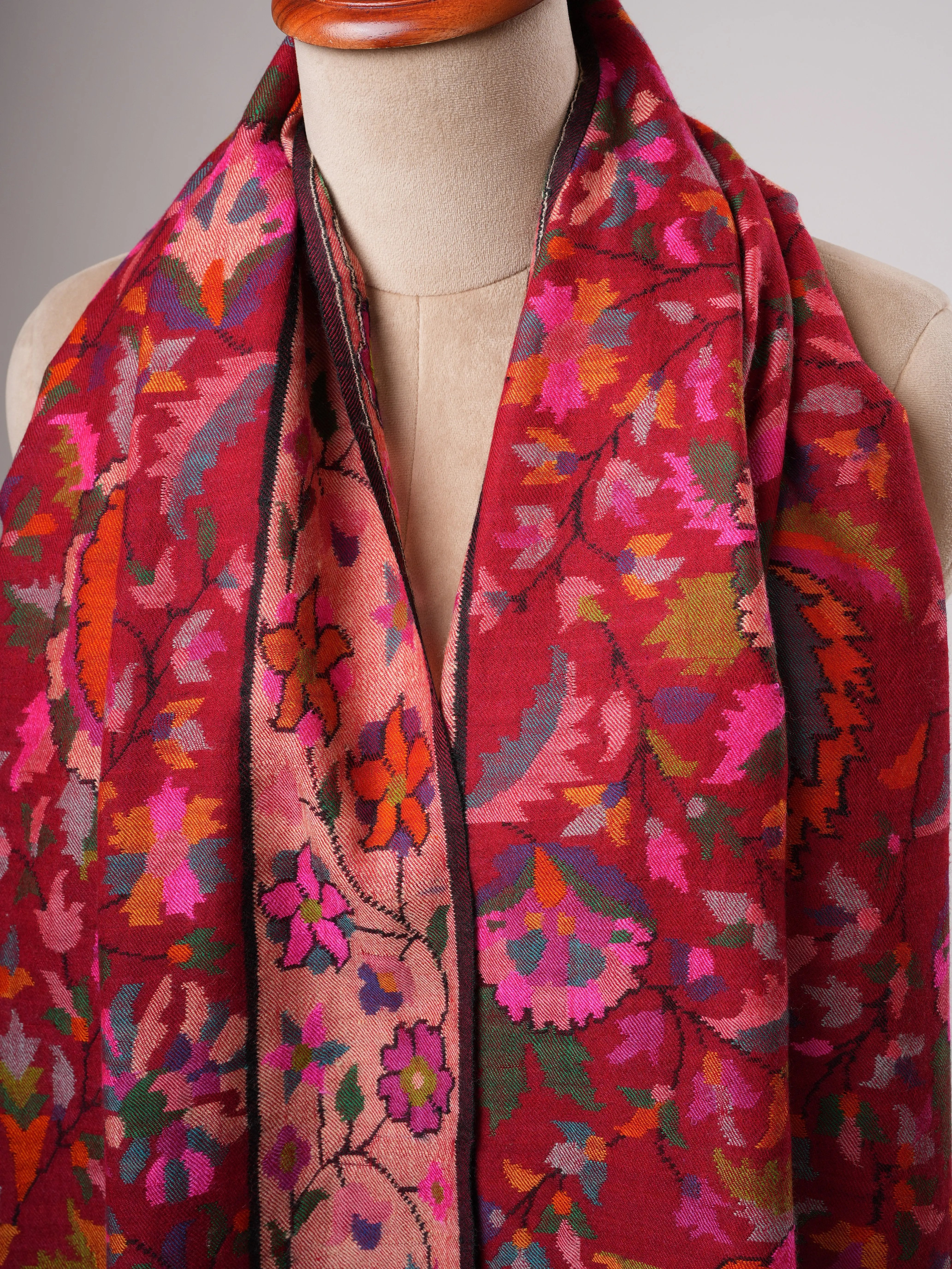 Red Baby Soft Kashmiri Kani Pashmina Shawl Shahkaar