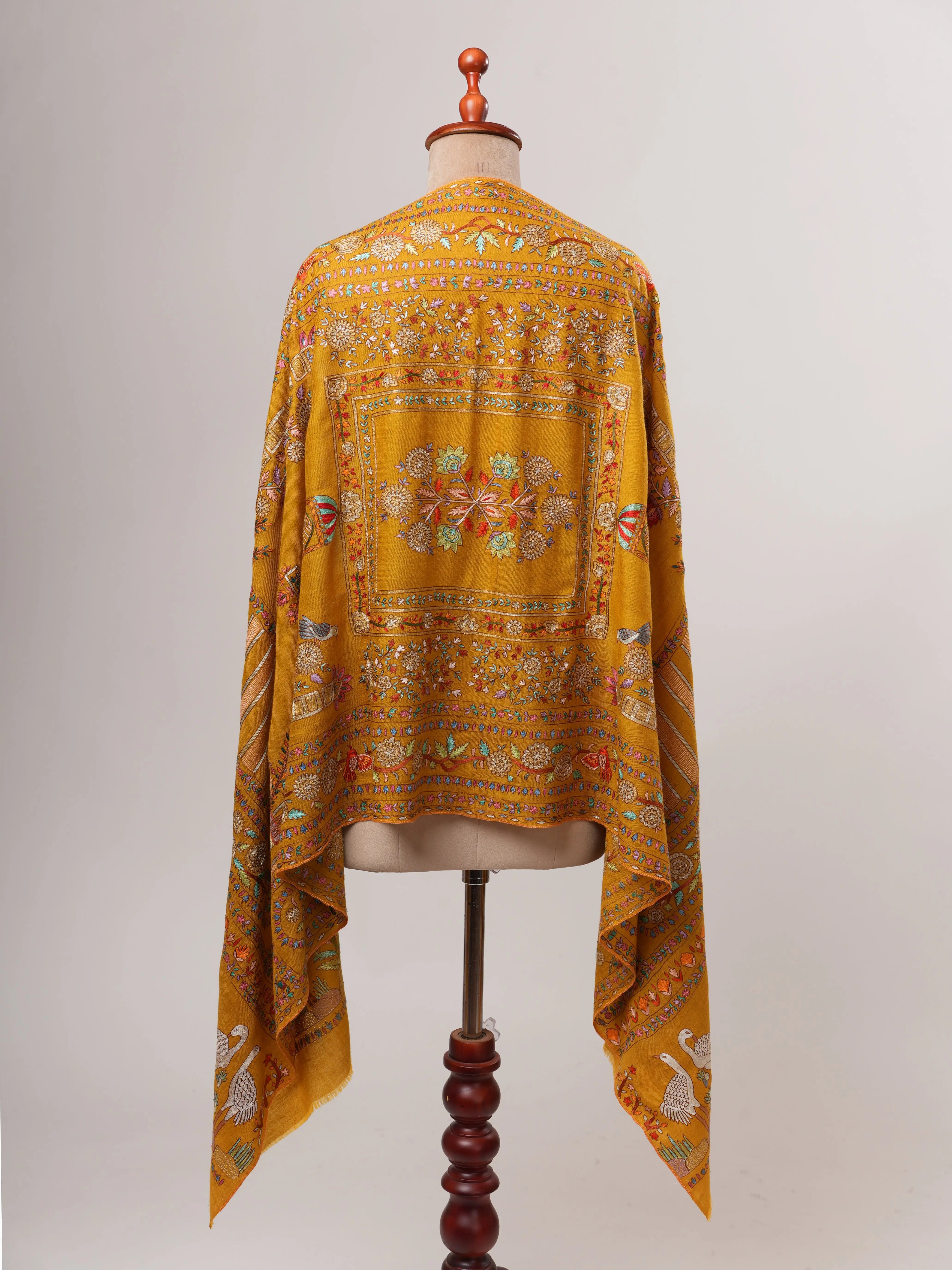Hand Embroidered Cashmere Scarf – Art Silk and  Zari Detailing Shahkaar