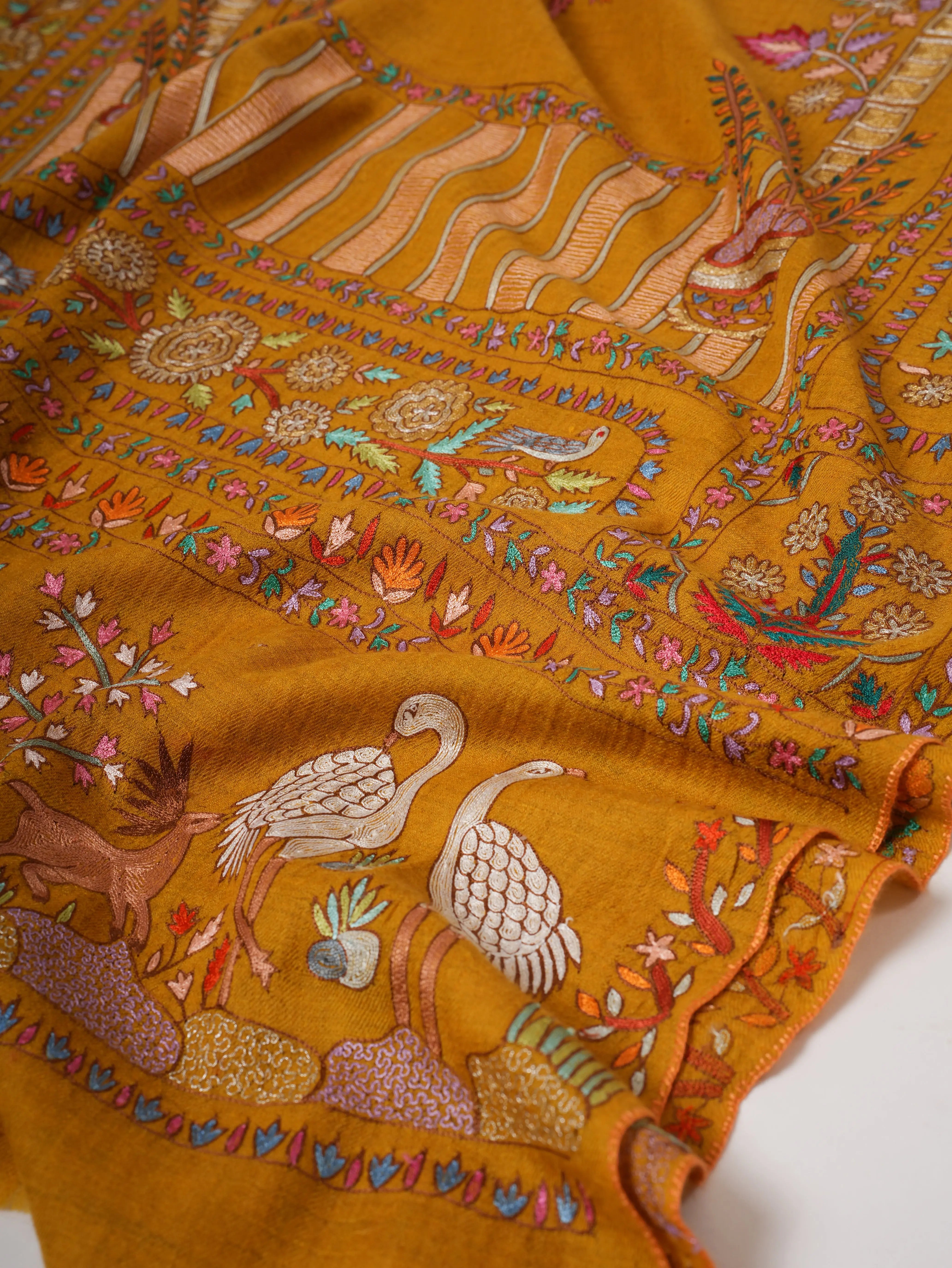 Hand Embroidered Cashmere Scarf – Art Silk and  Zari Detailing Shahkaar
