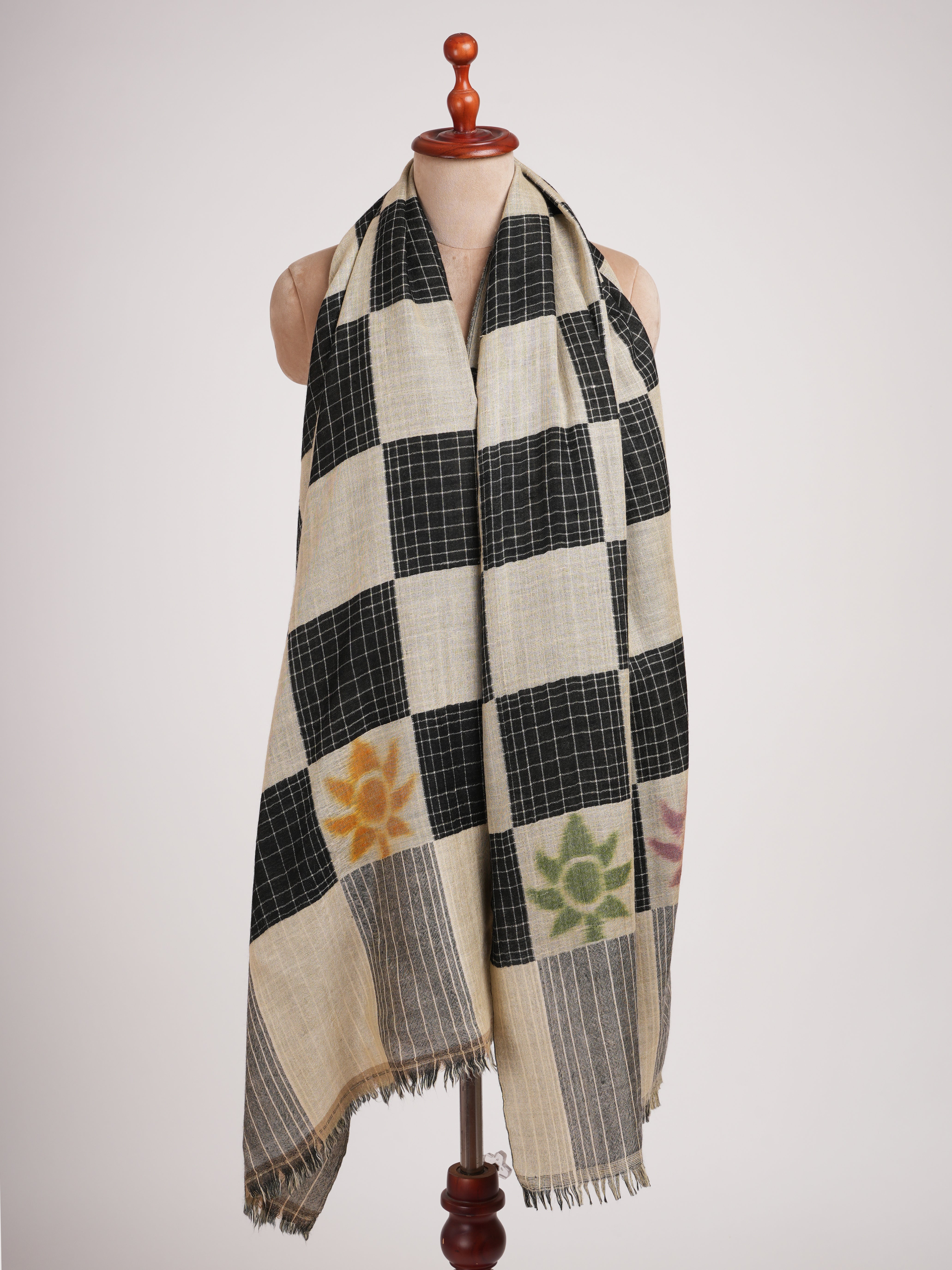 Handwoven Dorukha Dualshade Ikat Indian Shawl Shahkaar