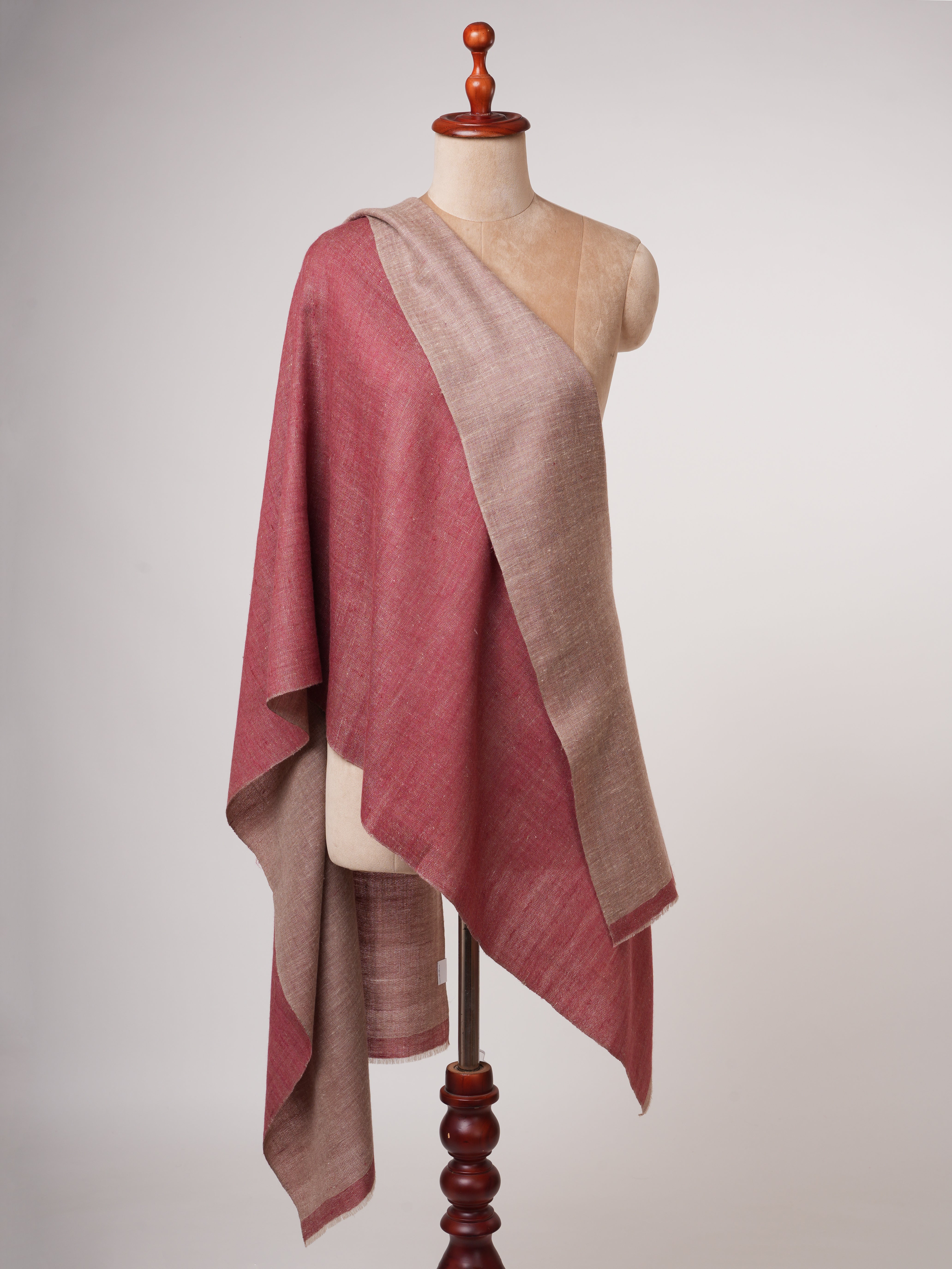 Baby Soft Cashmere Stole with Dual Shade Beige & Red – Soft & Luxurious