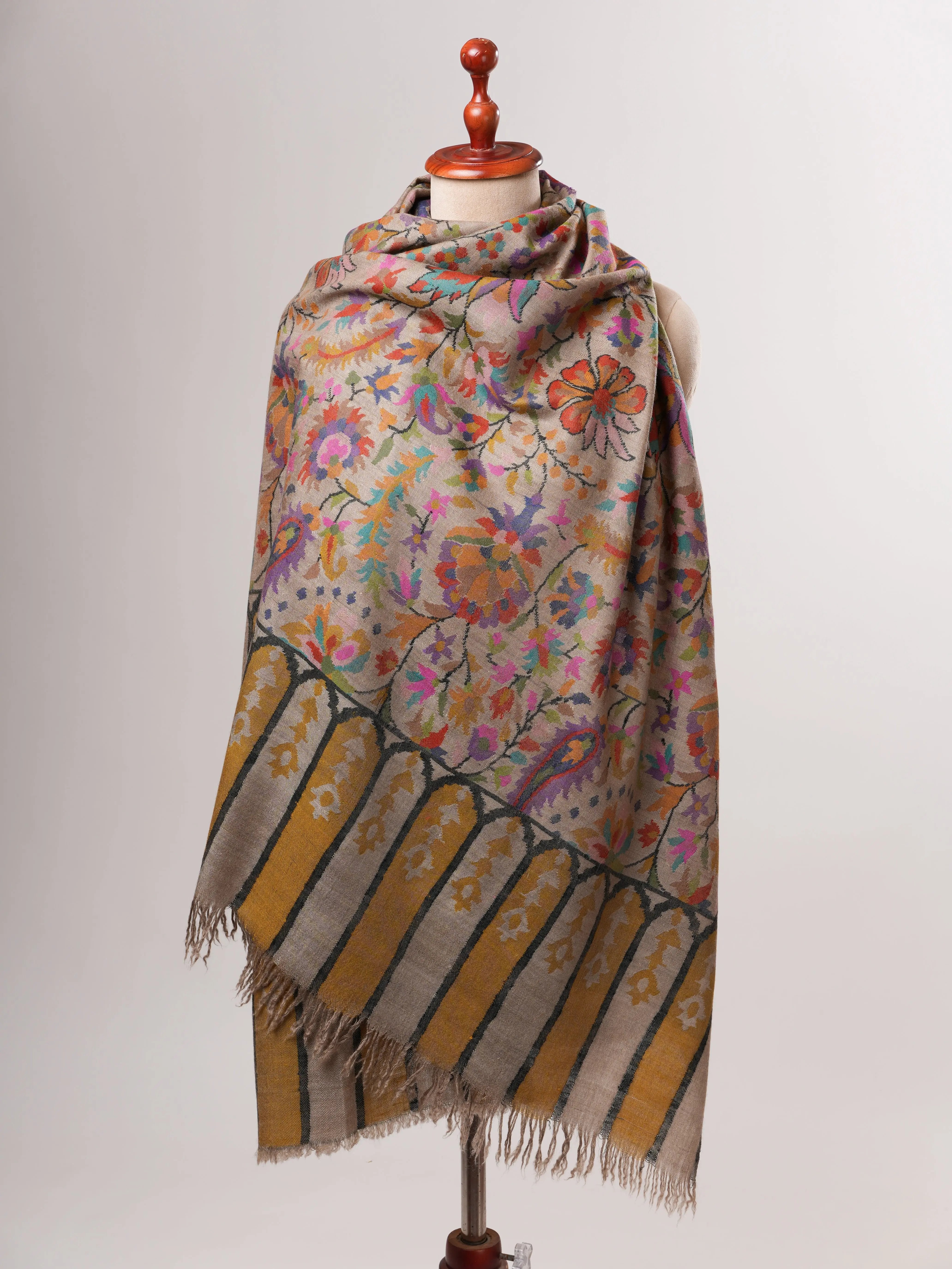 Toosh Color Floral Kani Kashmiri Handwoven Pashmina Shawl Shahkaar
