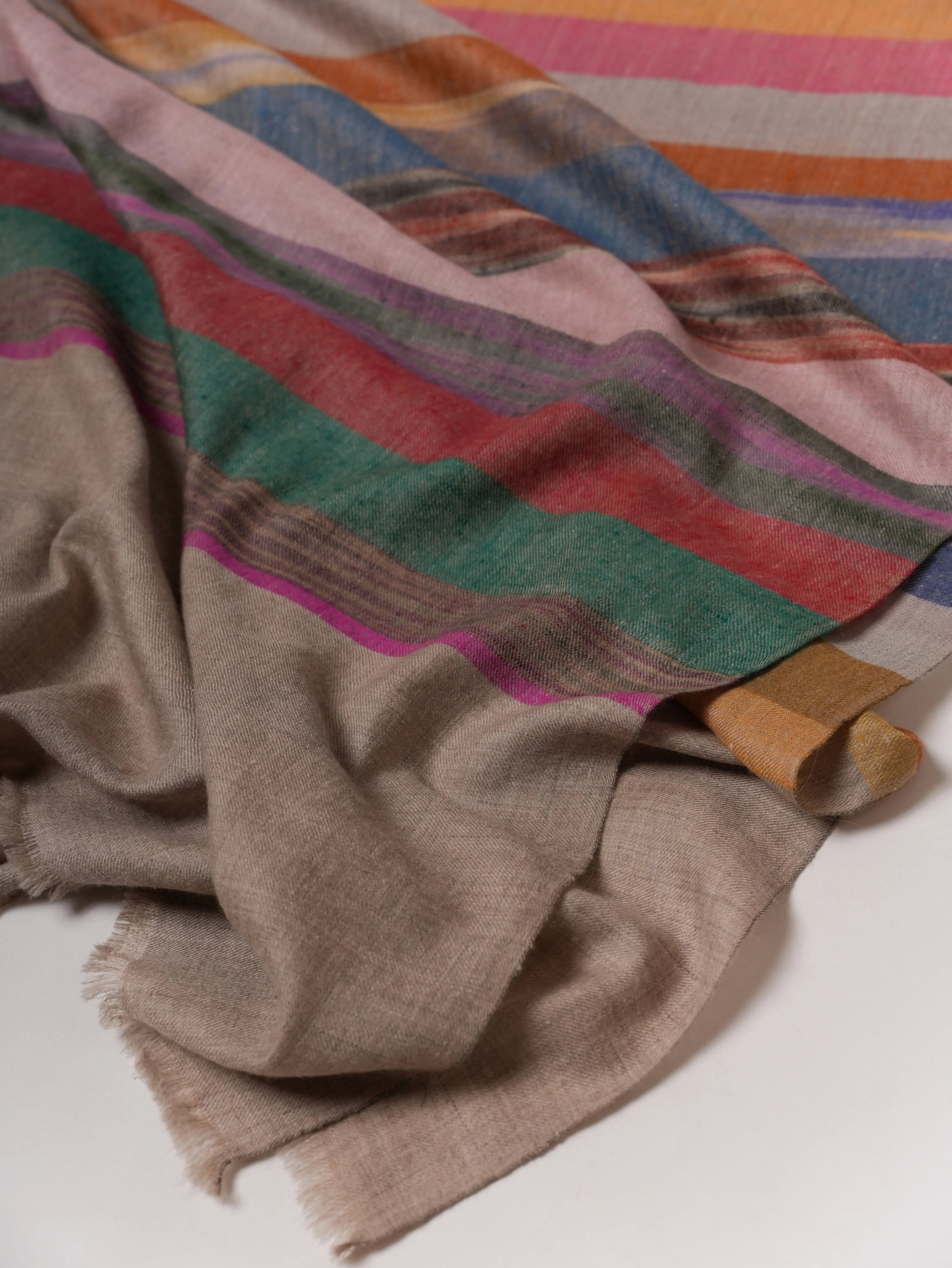 Featherlight Handloomed Pashmina Shawl with Multicolor Detail Shahkaar